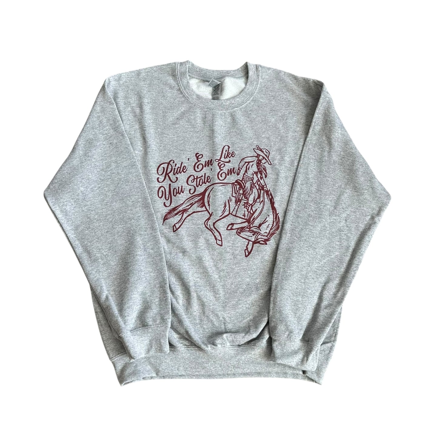 Ride ‘ Em Grey & Maroon Crewneck