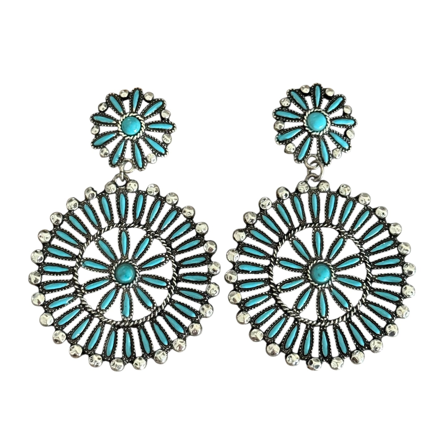 Large Turquoise Double Cluster Earrings