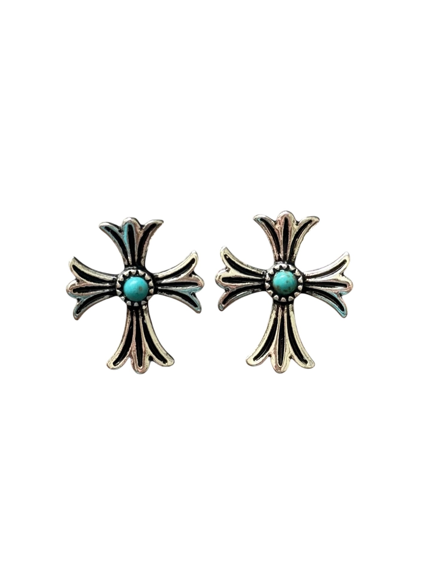 Turquoise Stone Small Cross Earrings