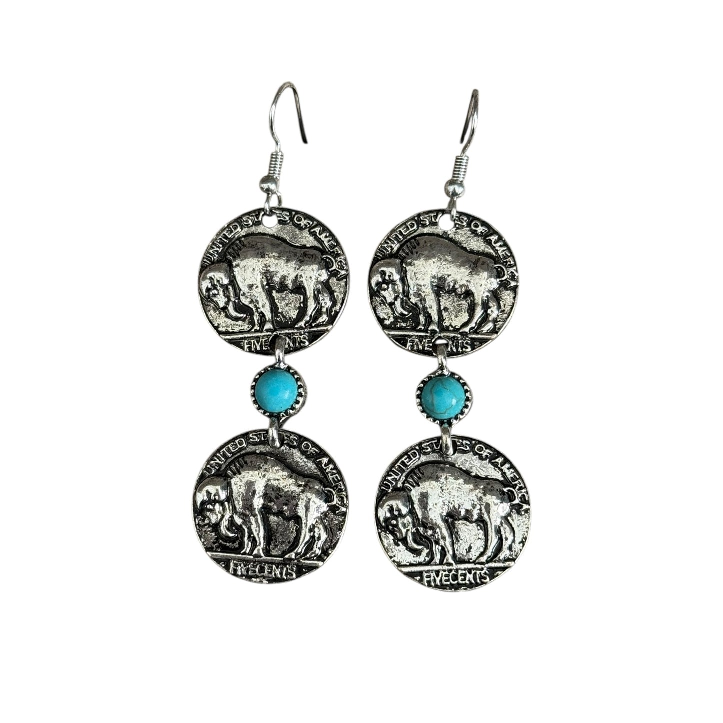 Turquoise Double Buffalo Coin Earrings
