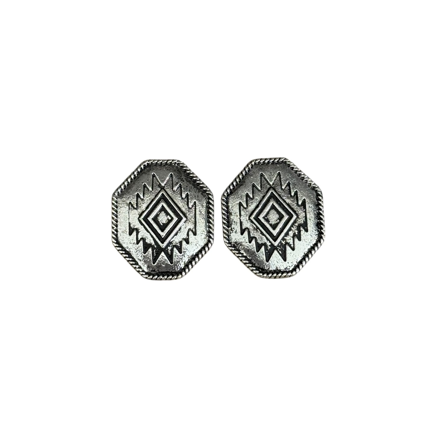 Silver Aztec Concho Earrings