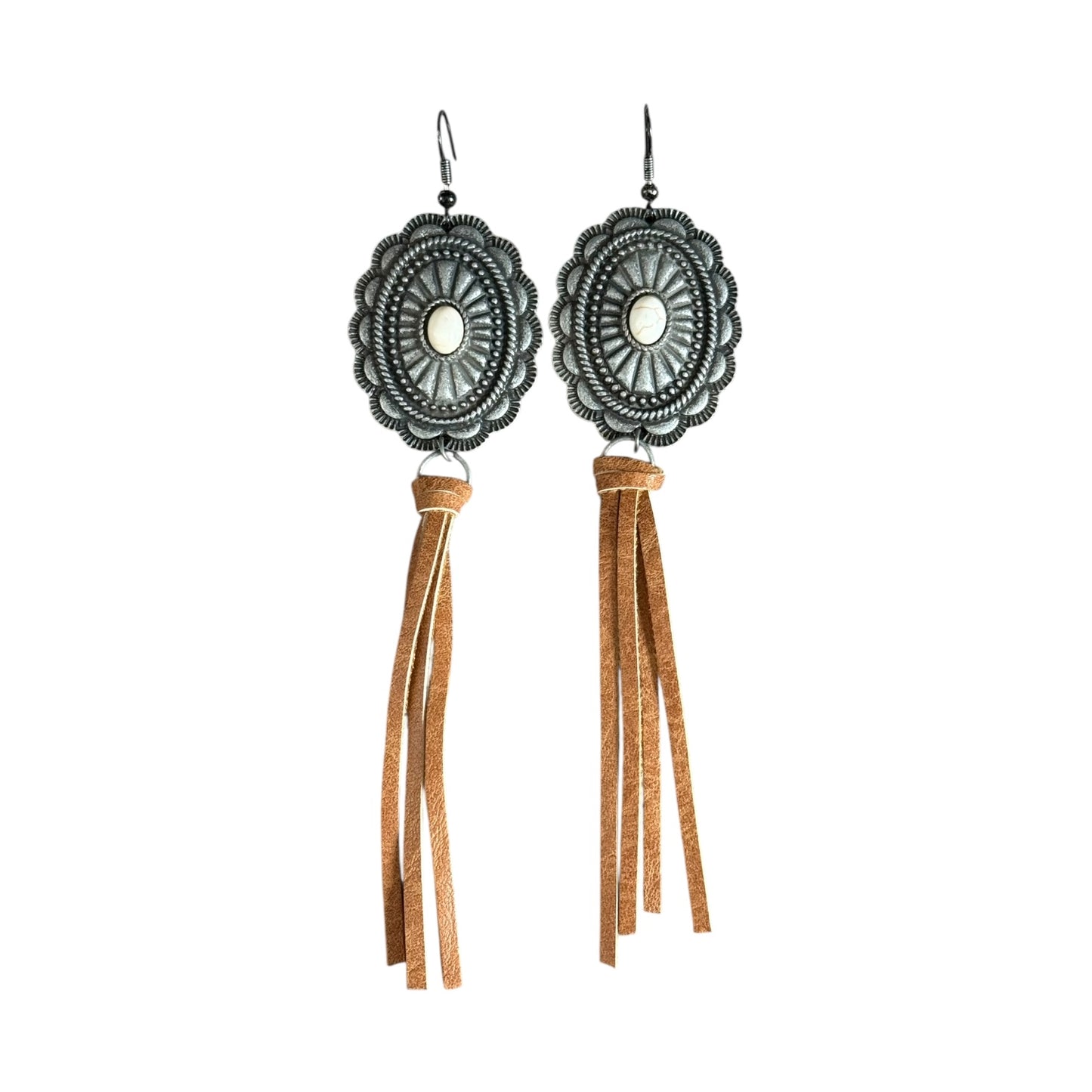 Natural Stone Concho Fringe Earrings