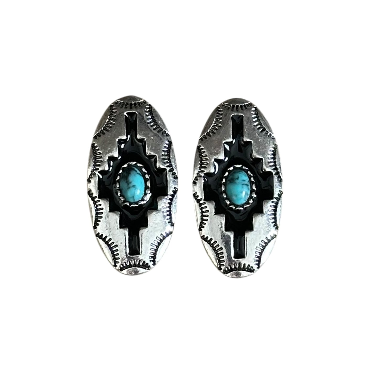 Turquoise Aztec Oval Earrings