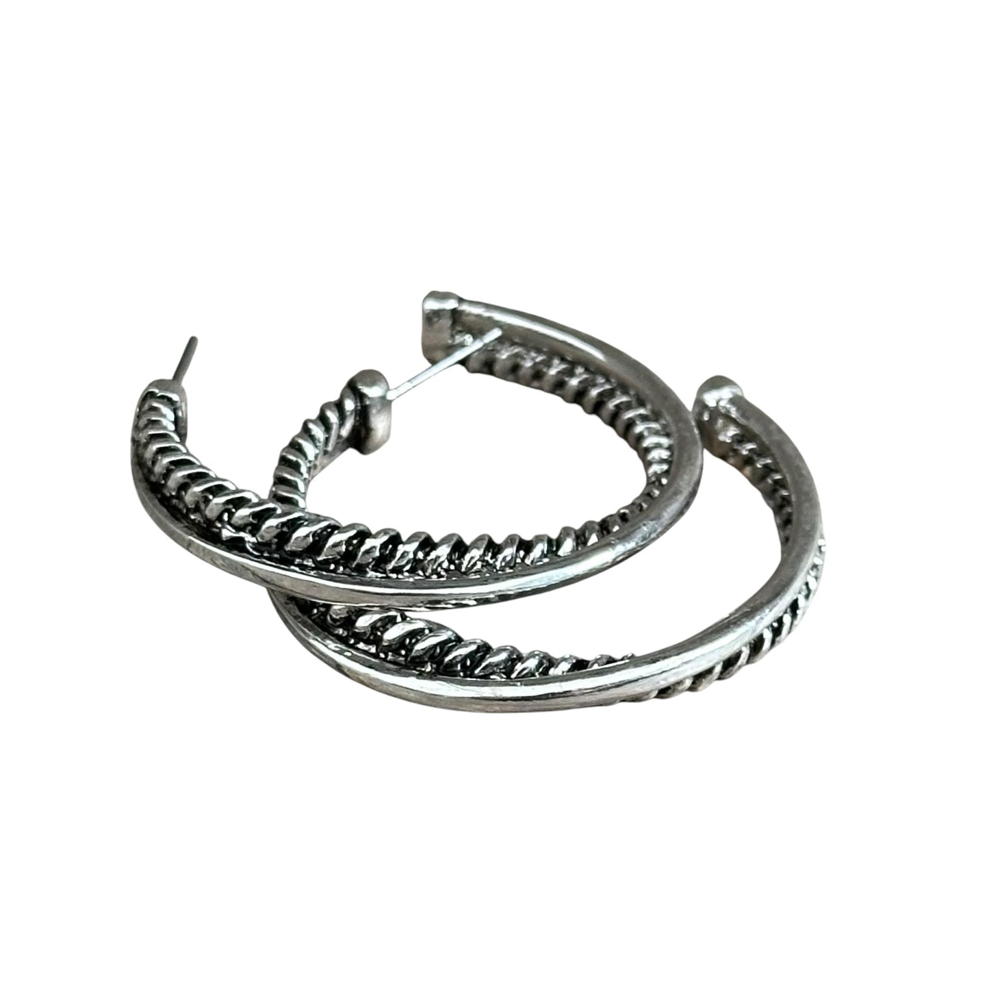 Silver Rope Twist Hoop Earrings