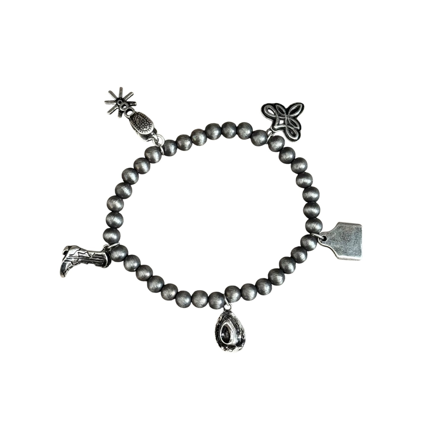 Gunmetal Navajo Pearl Western Charm Stretch Bracelet