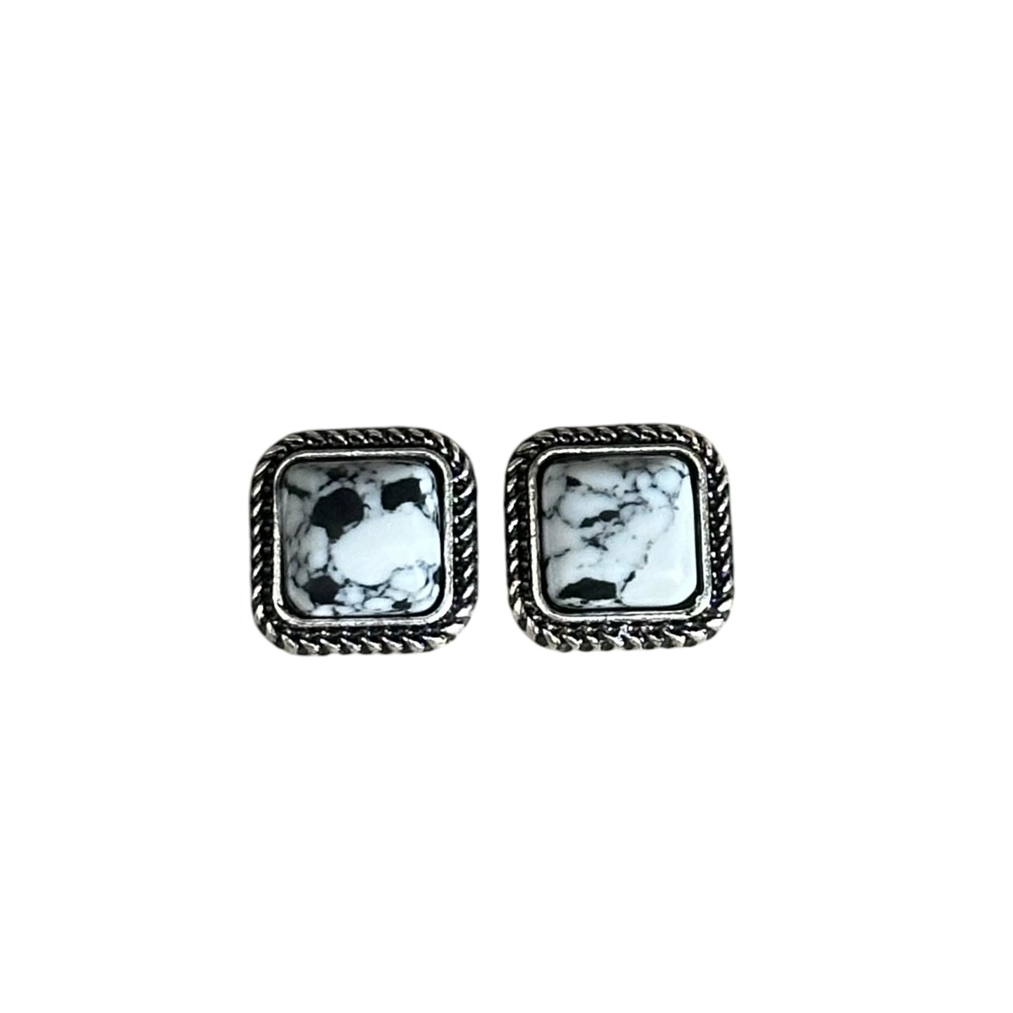 White Buffalo Square Earrings