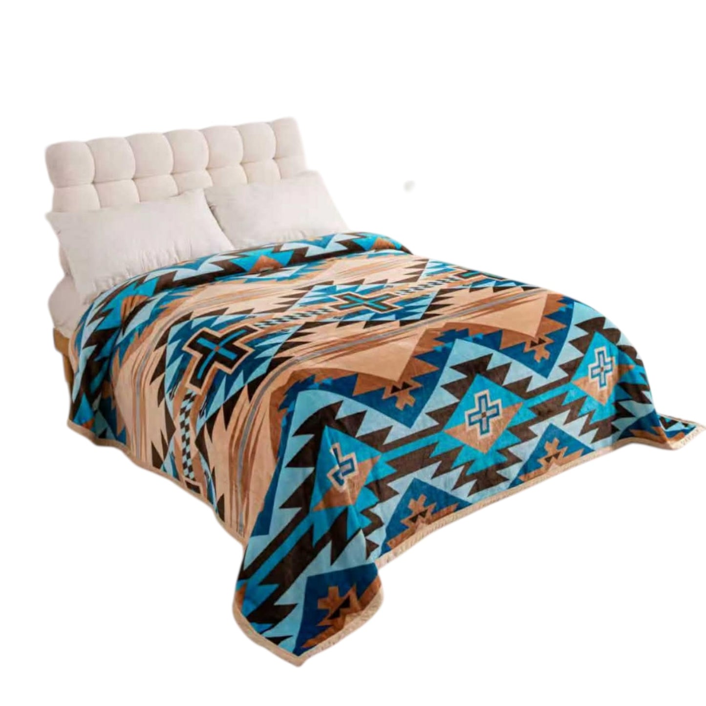 Tan/Blue Aztec King Blanket