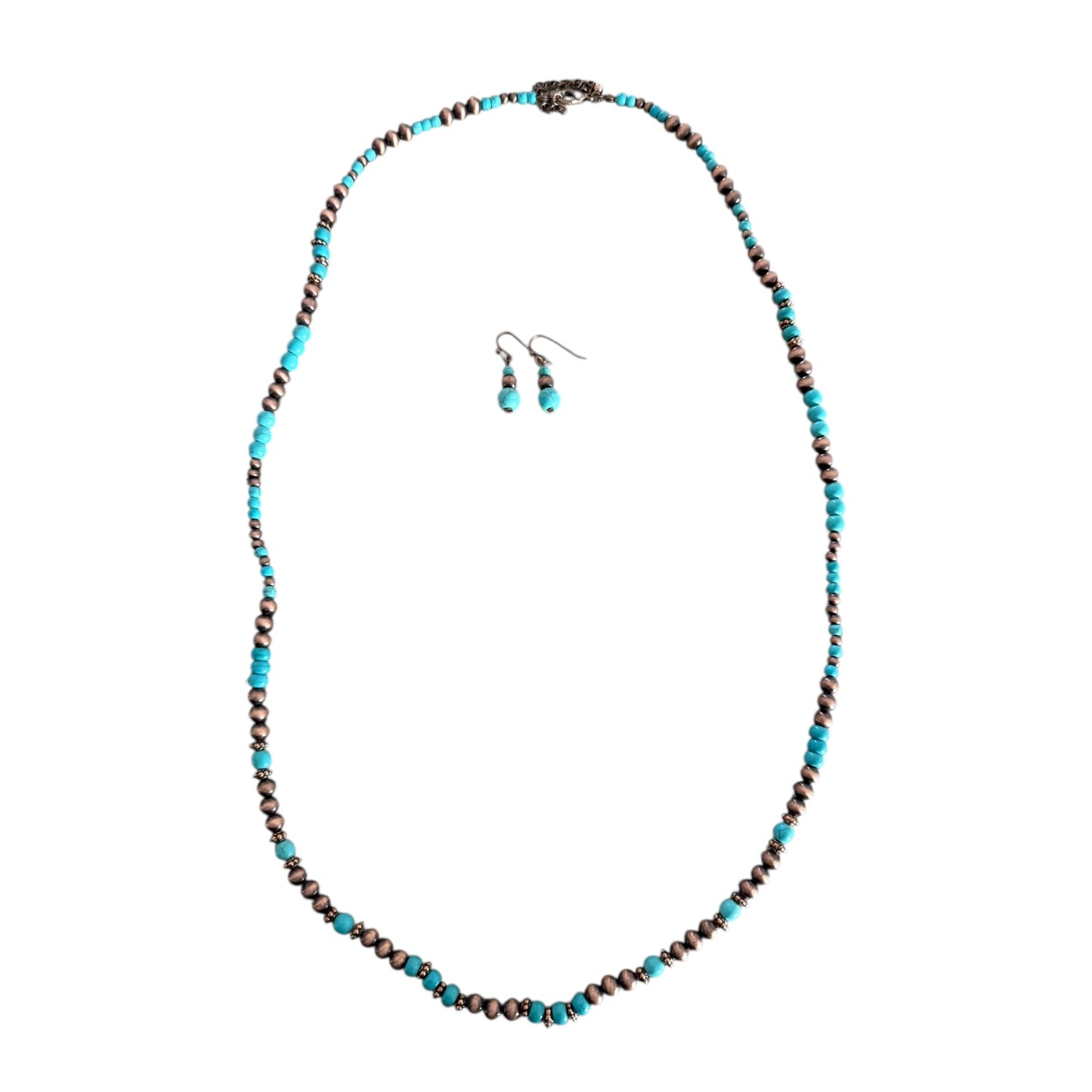 Copper & Turquoise Navajo Pearl Long Necklace Set