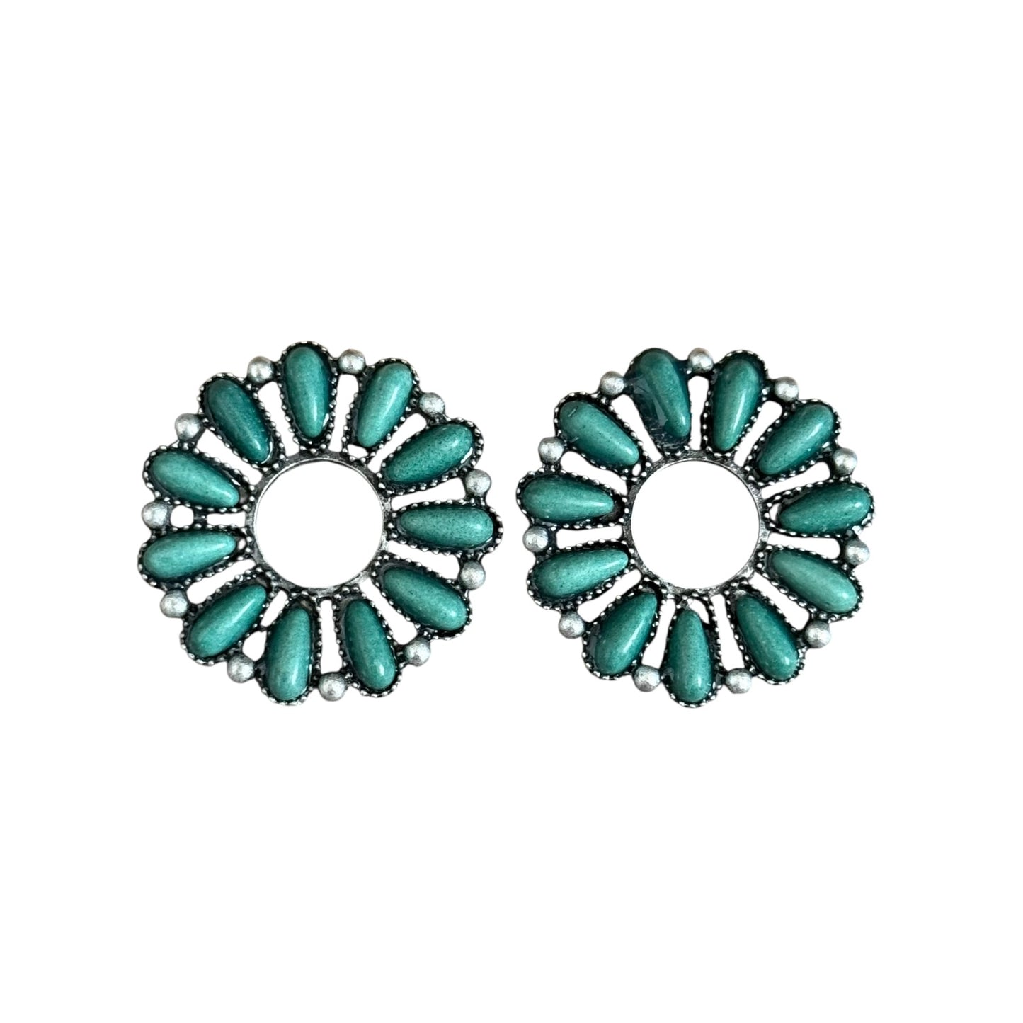 Green Turquoise Circle Earrings