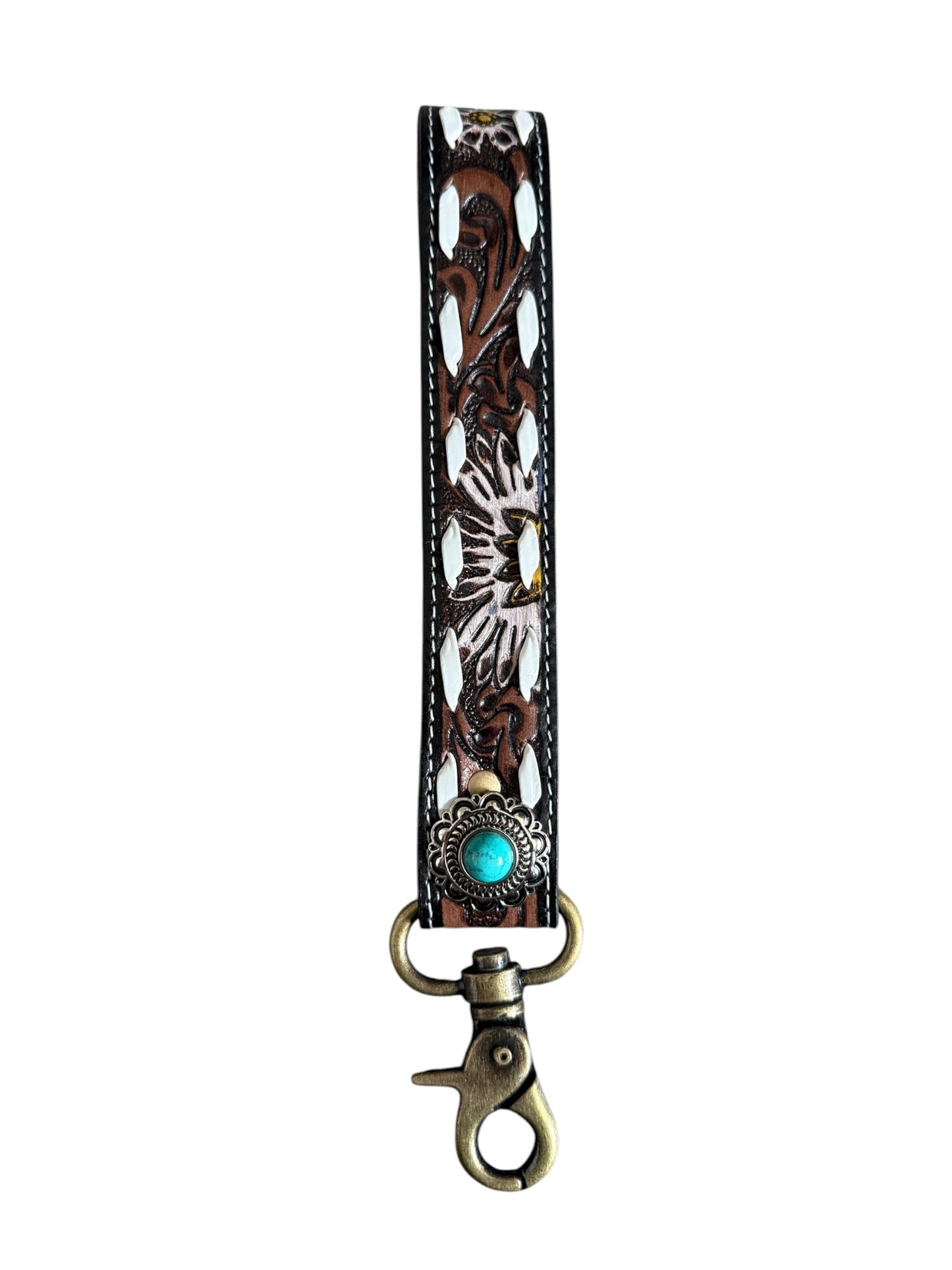 Tooled Floral Buckstitch Wristlet