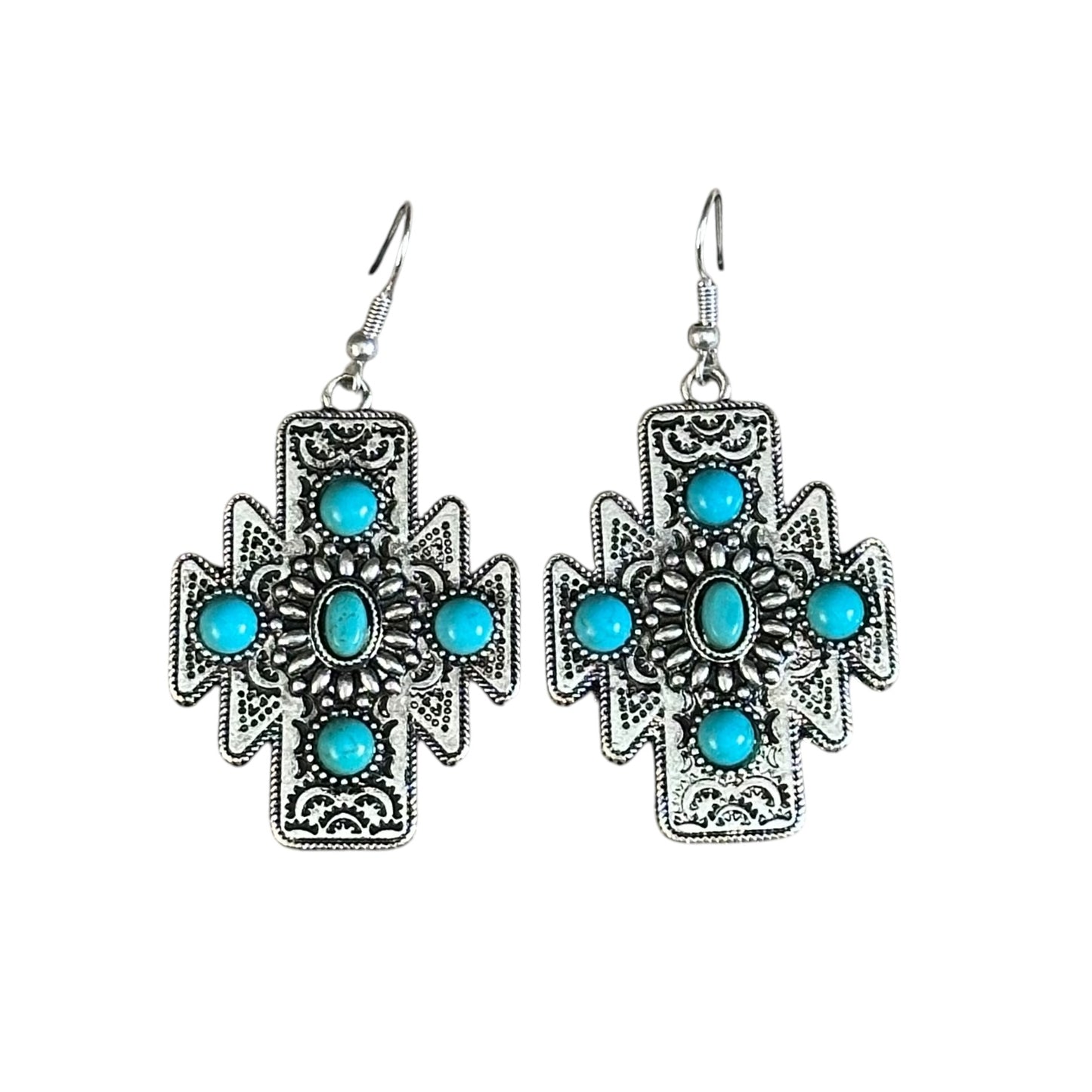 Turquoise Aztec Cross Earrings