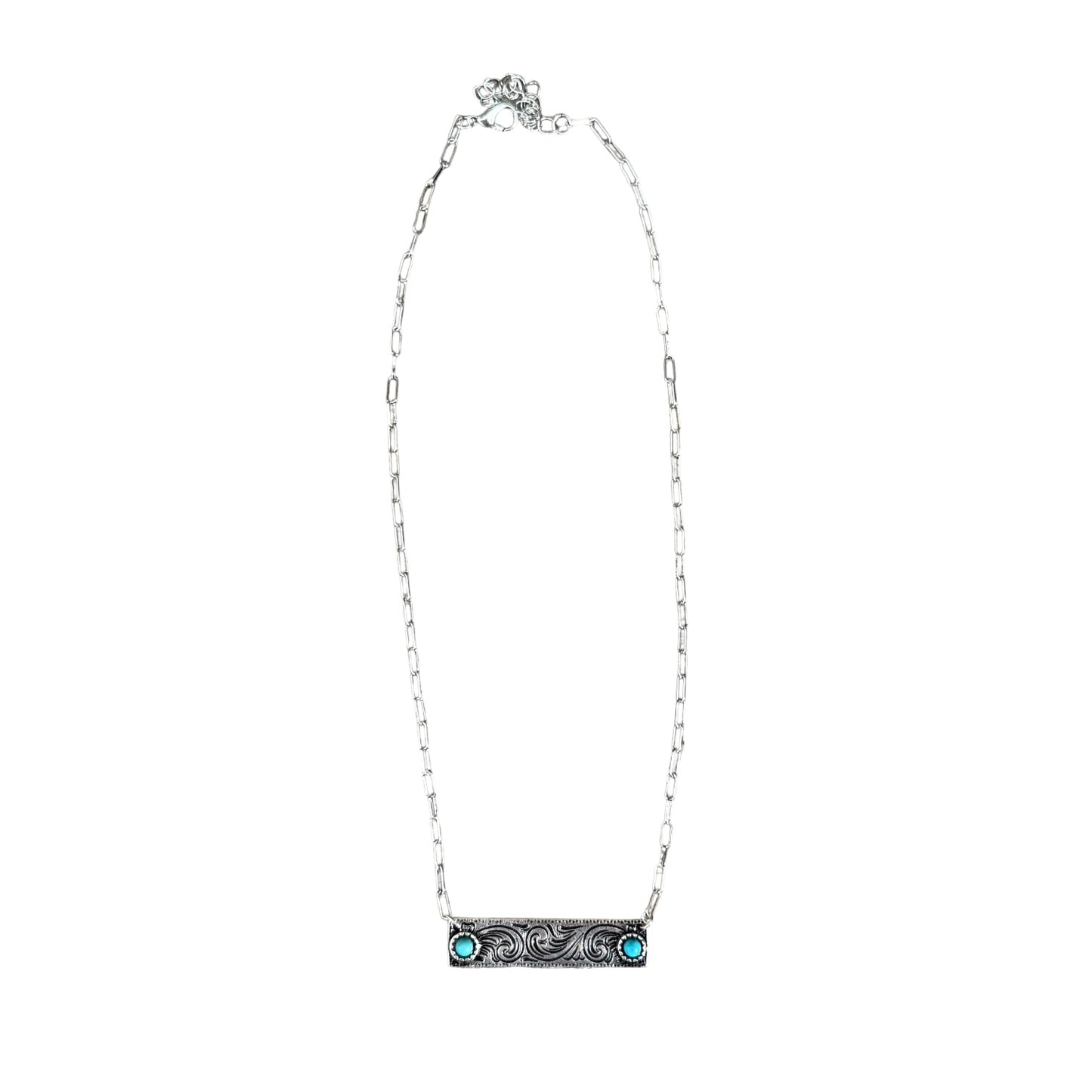 Tooled Silver Turquoise Bar Necklace