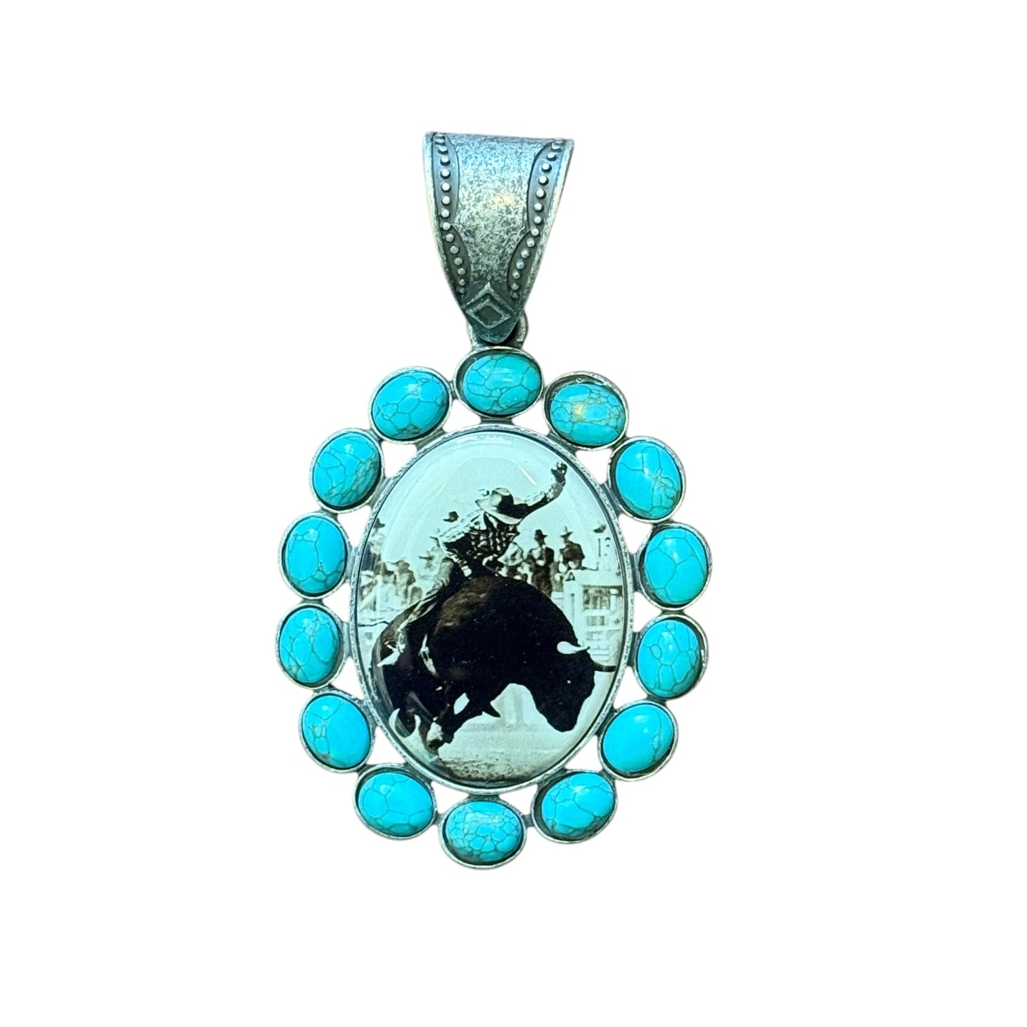 Vintage Bull Rider Oval Pendant