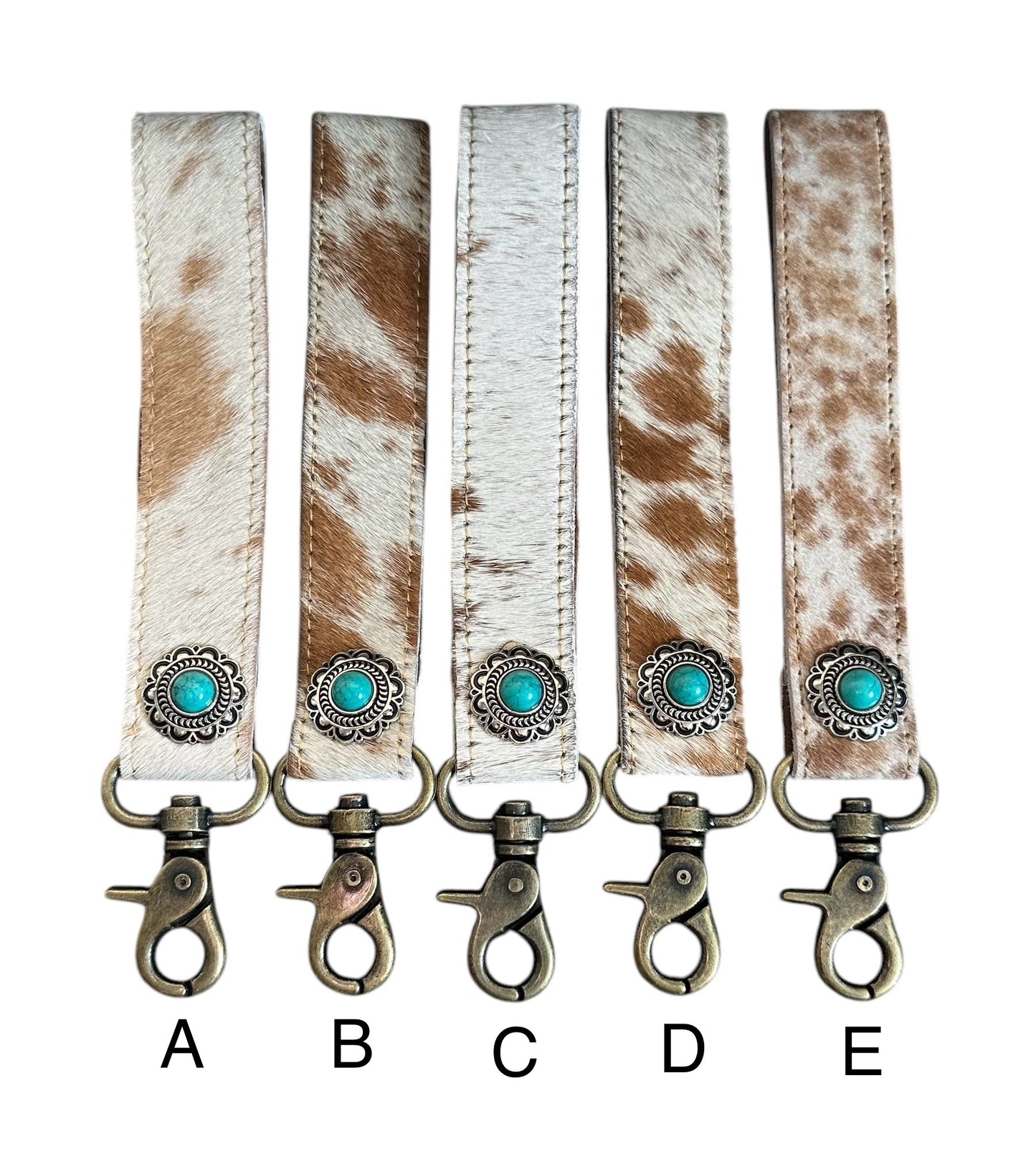 Brown & White Cowhide Wristlet Keychain