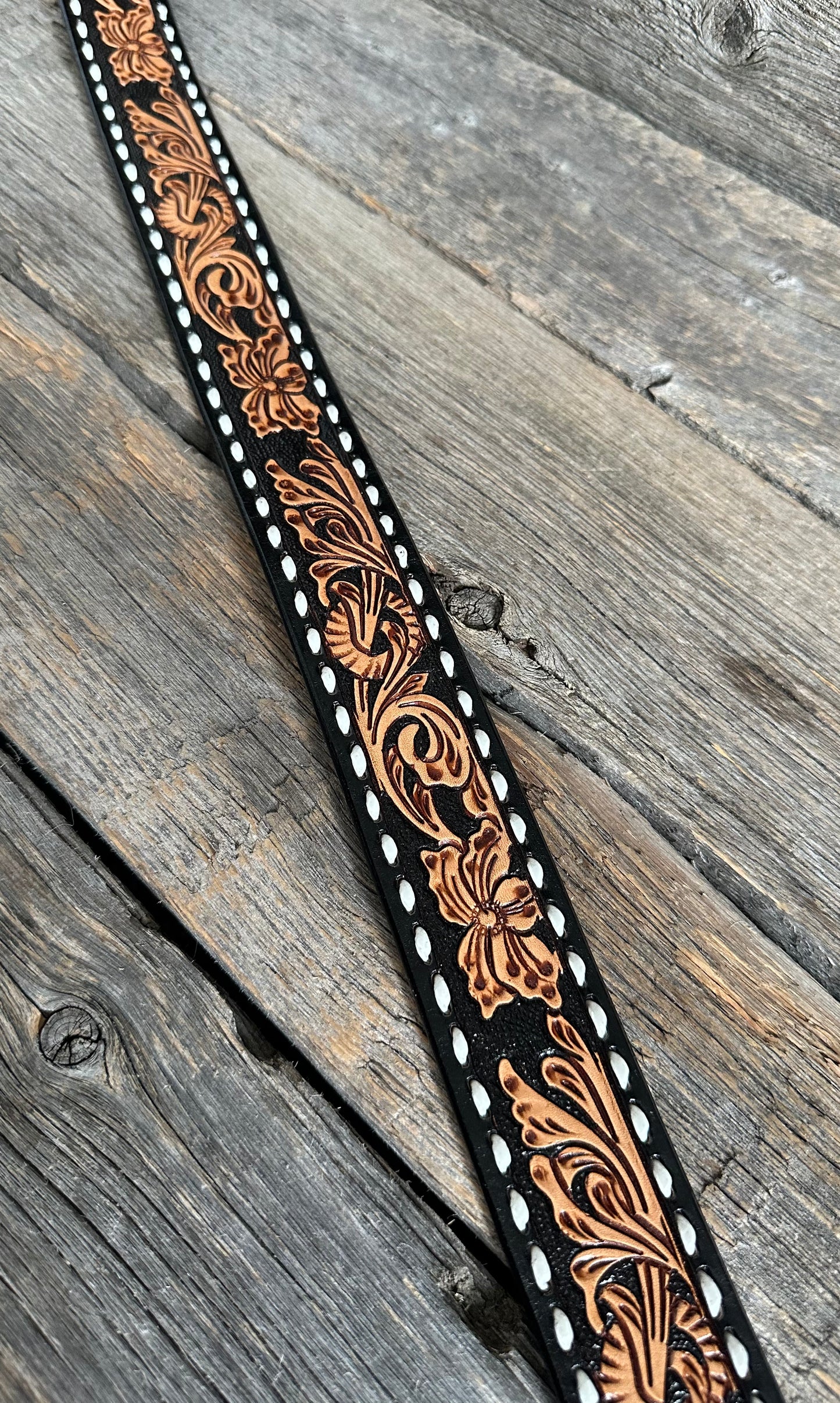Black Floral Buckstitch Purse Strap