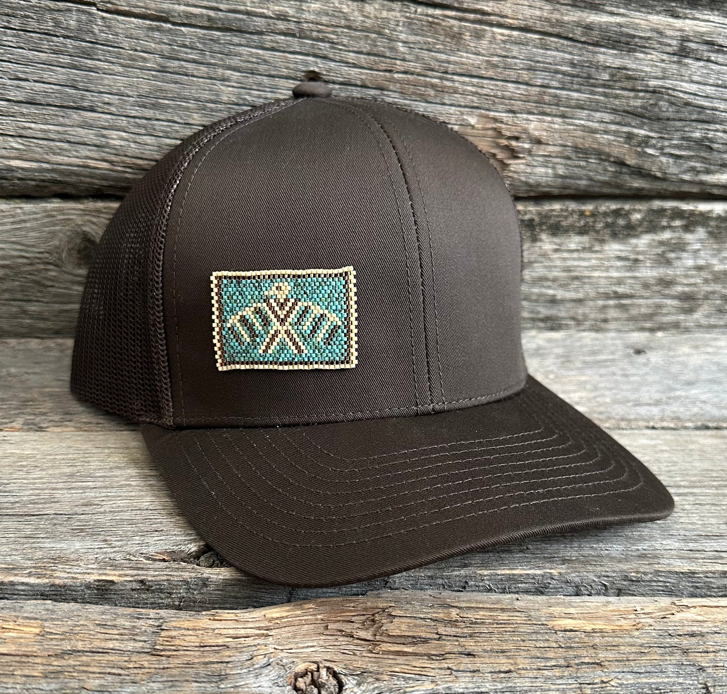 Beaded Thunderbird Brown Snapback Hat