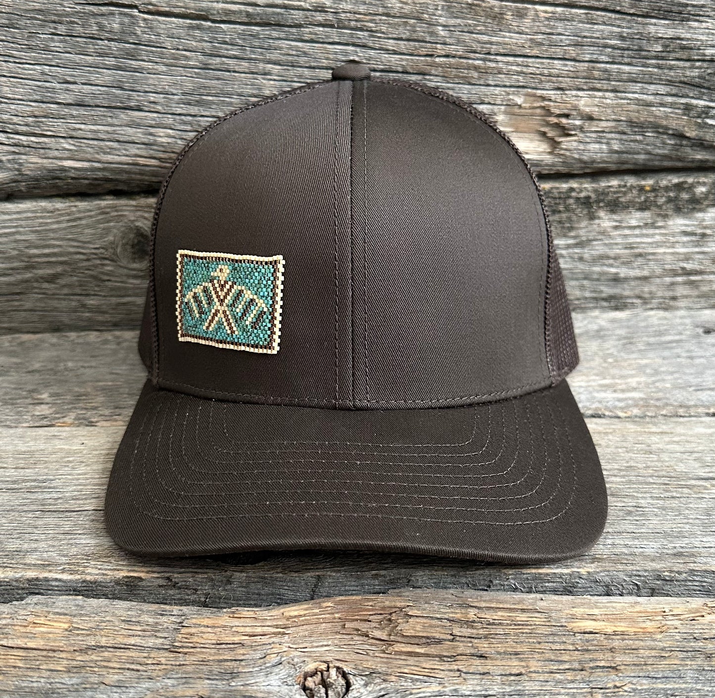 Beaded Thunderbird Brown Snapback Hat