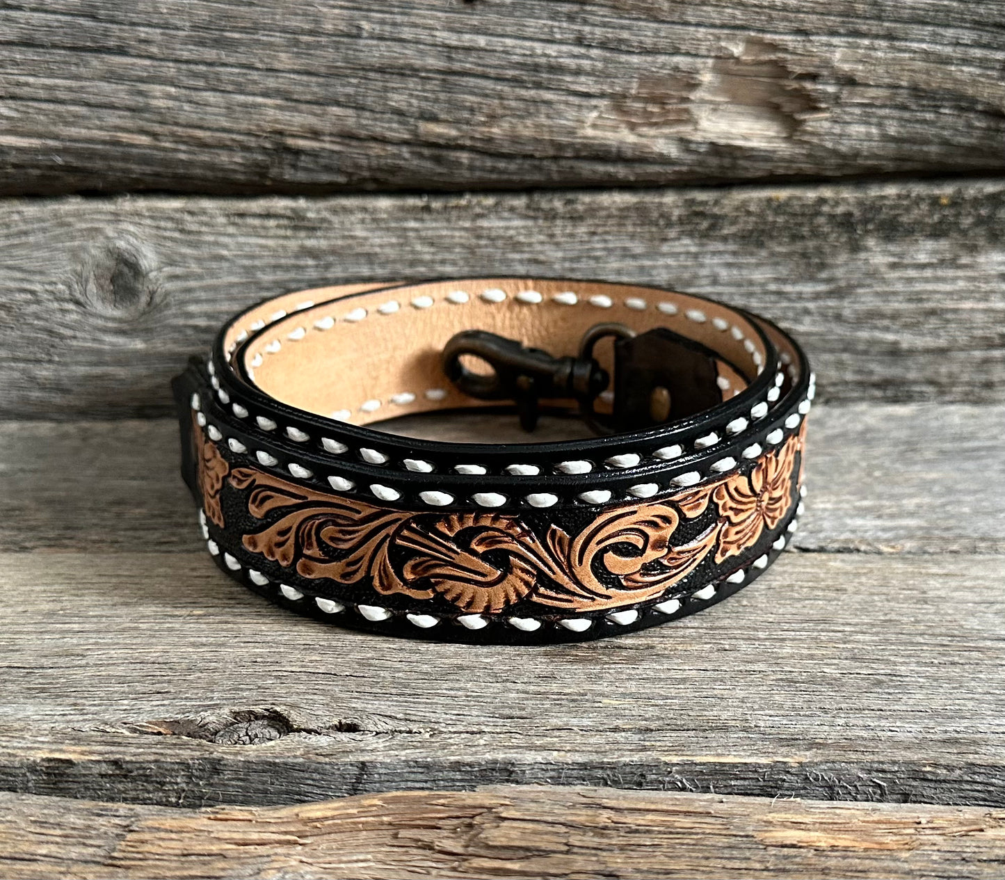 Black Floral Buckstitch Purse Strap