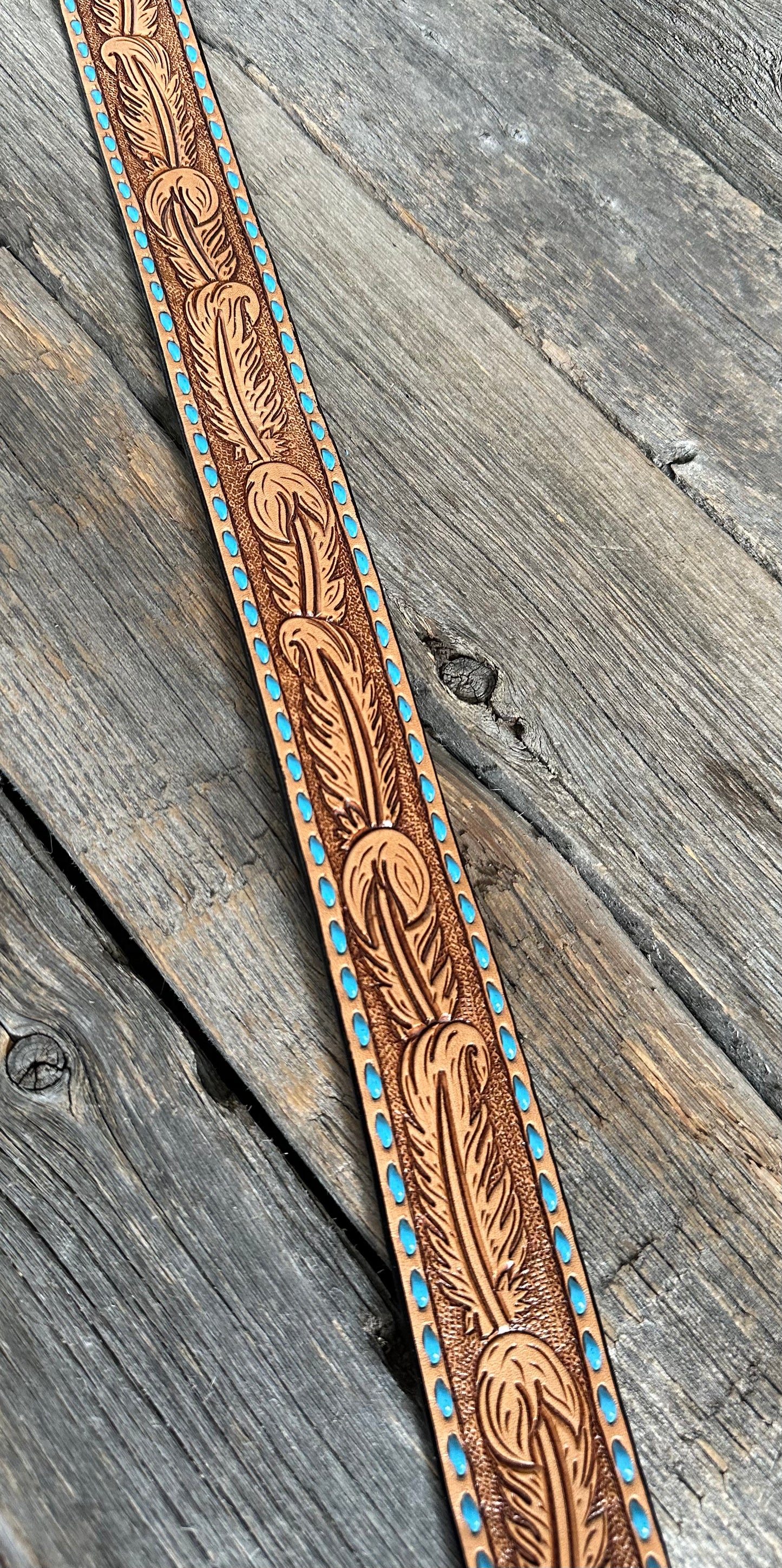 Turquoise Buckstitch Feather Purse Strap