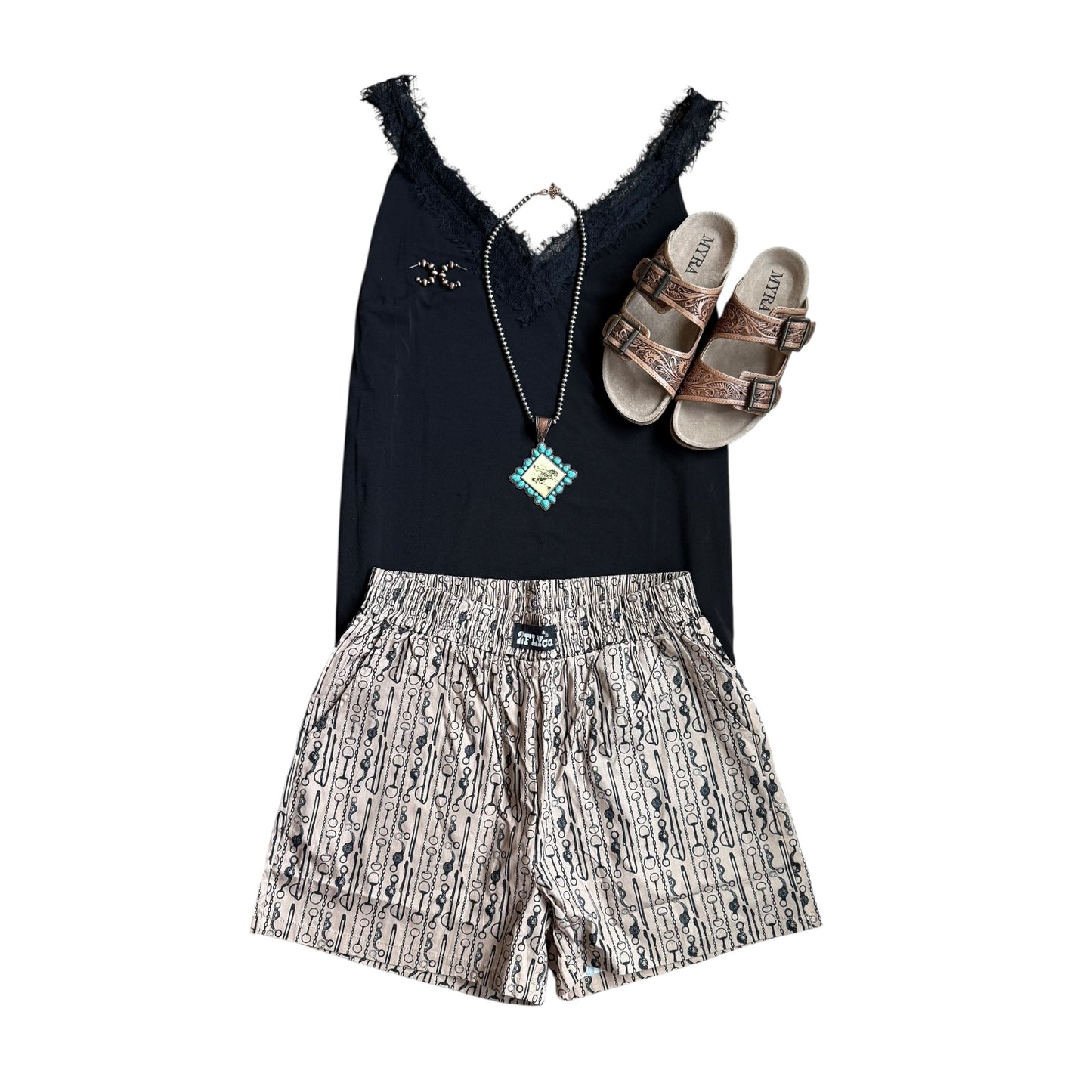 Western Bit Print Shorts