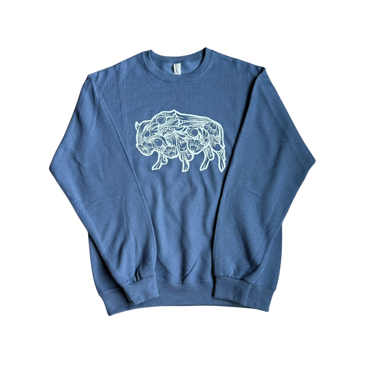 Tooled Buffalo Denim Blue Crewneck