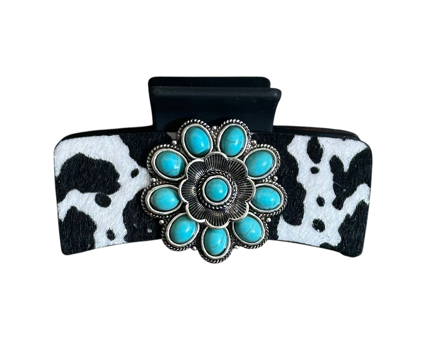 Black & White Turquoise Cluster Claw Clip