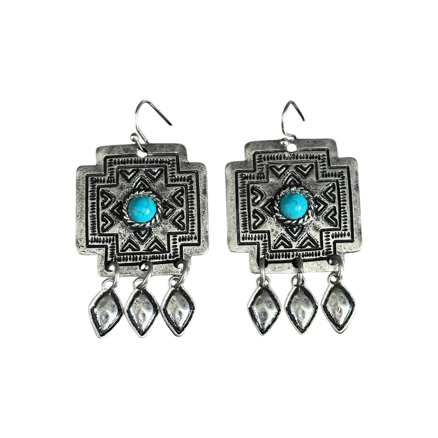 Turquoise Square Cross Concho Earrings