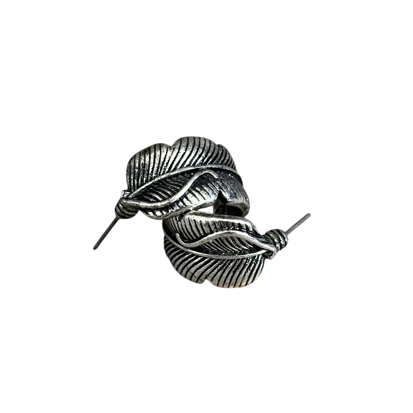 Silver Feather Small Half Hoop Earrings