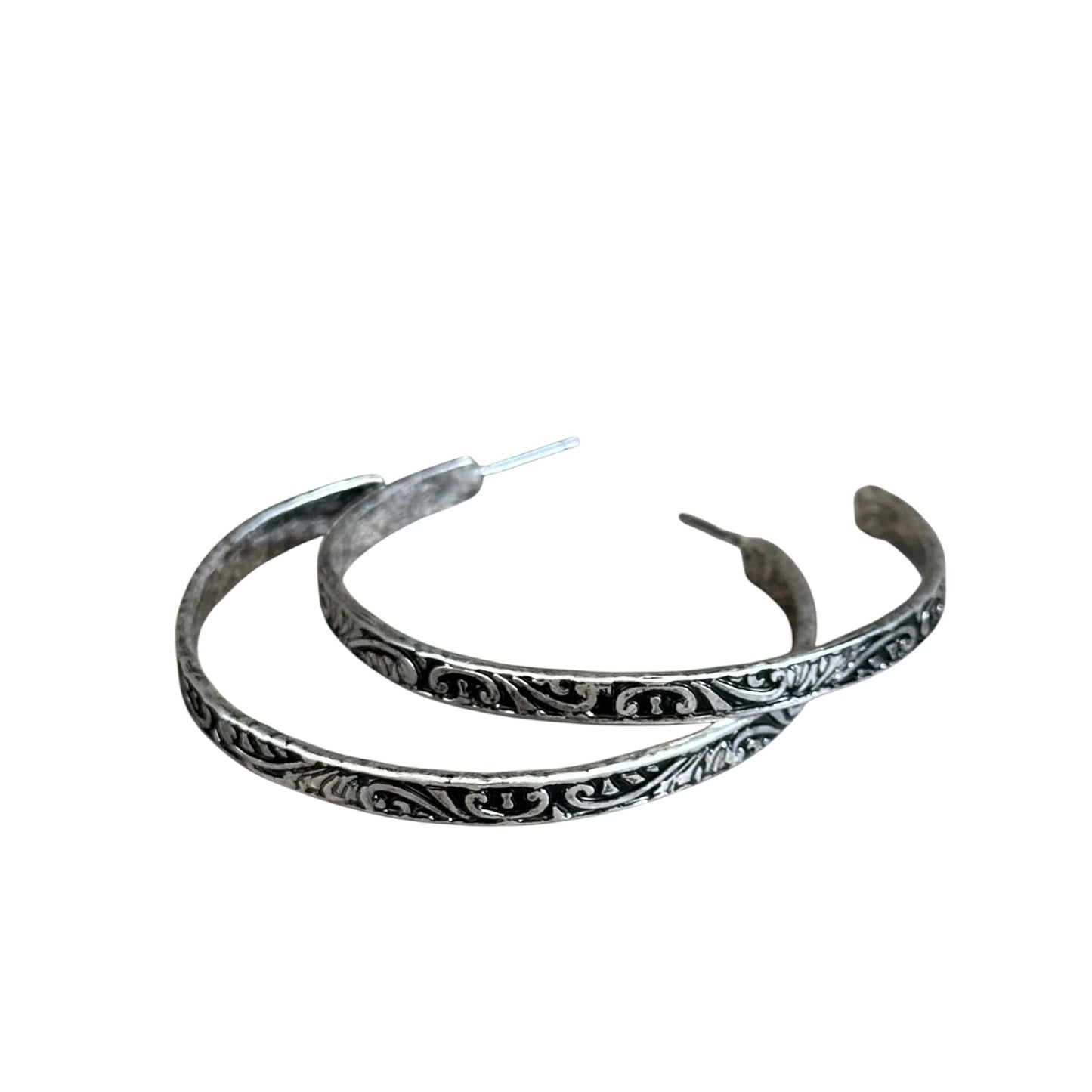 Tooled Silver Hoop Earrings