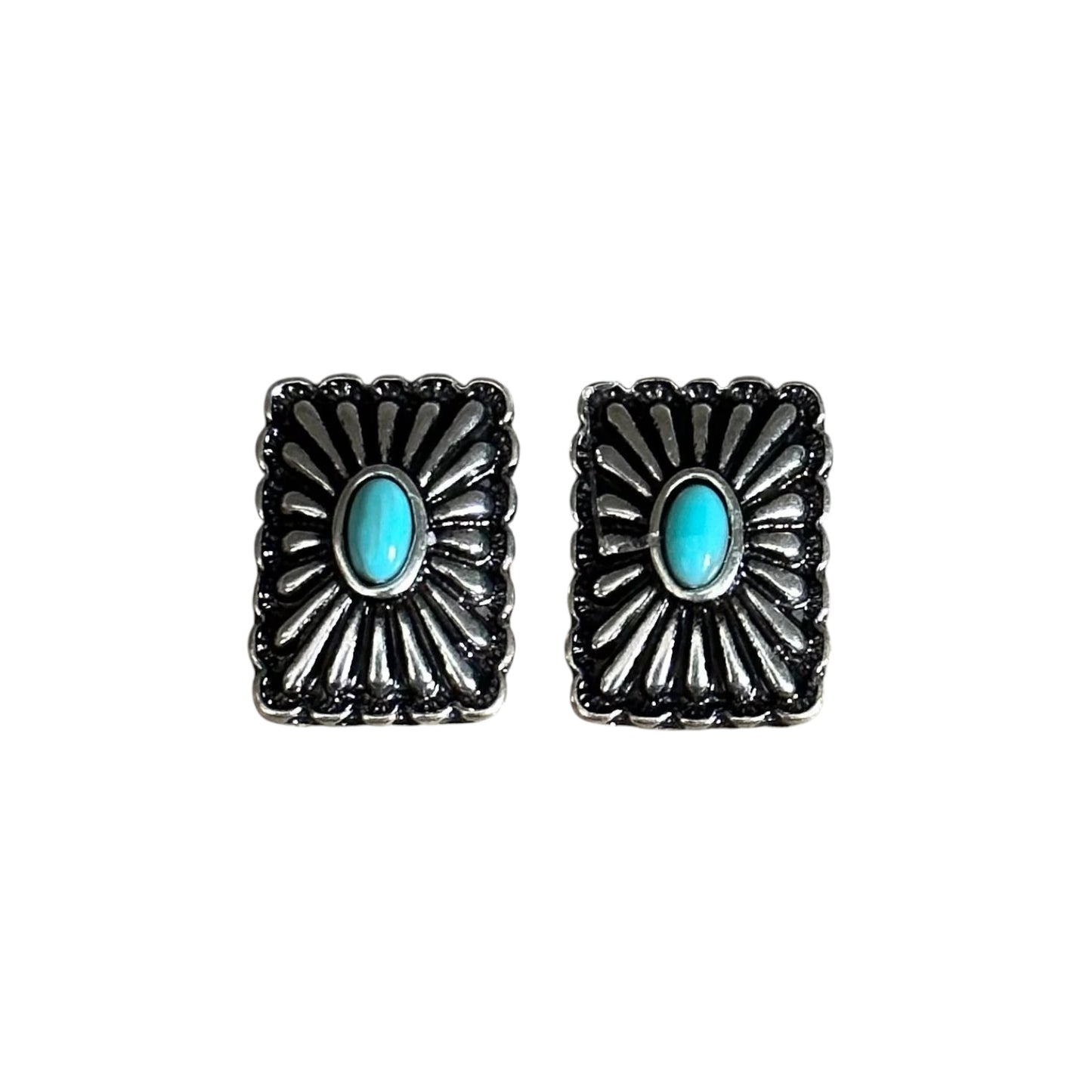 Silver Rectangle Concho Earrings