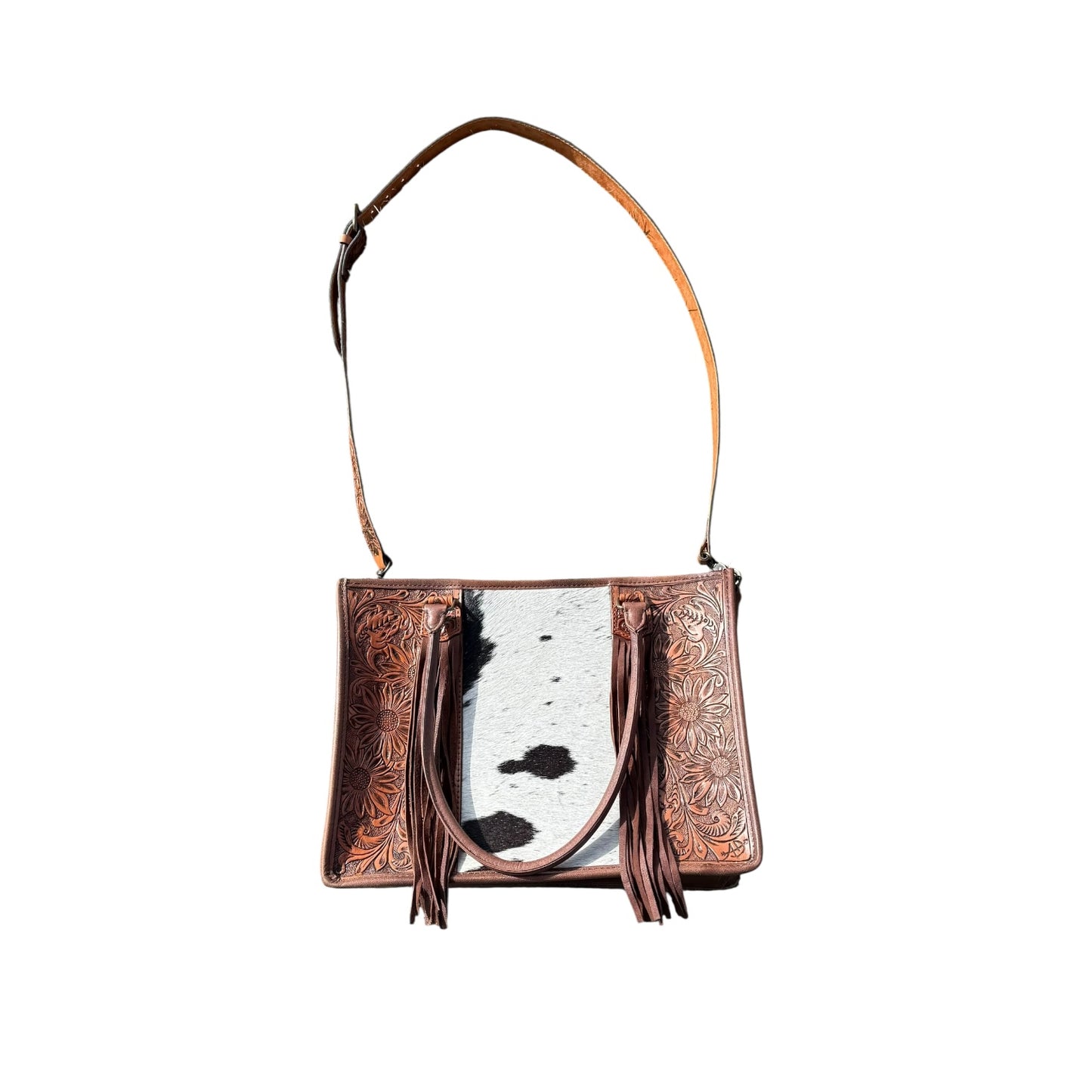 Tooled Cowhide Large Tote Bag