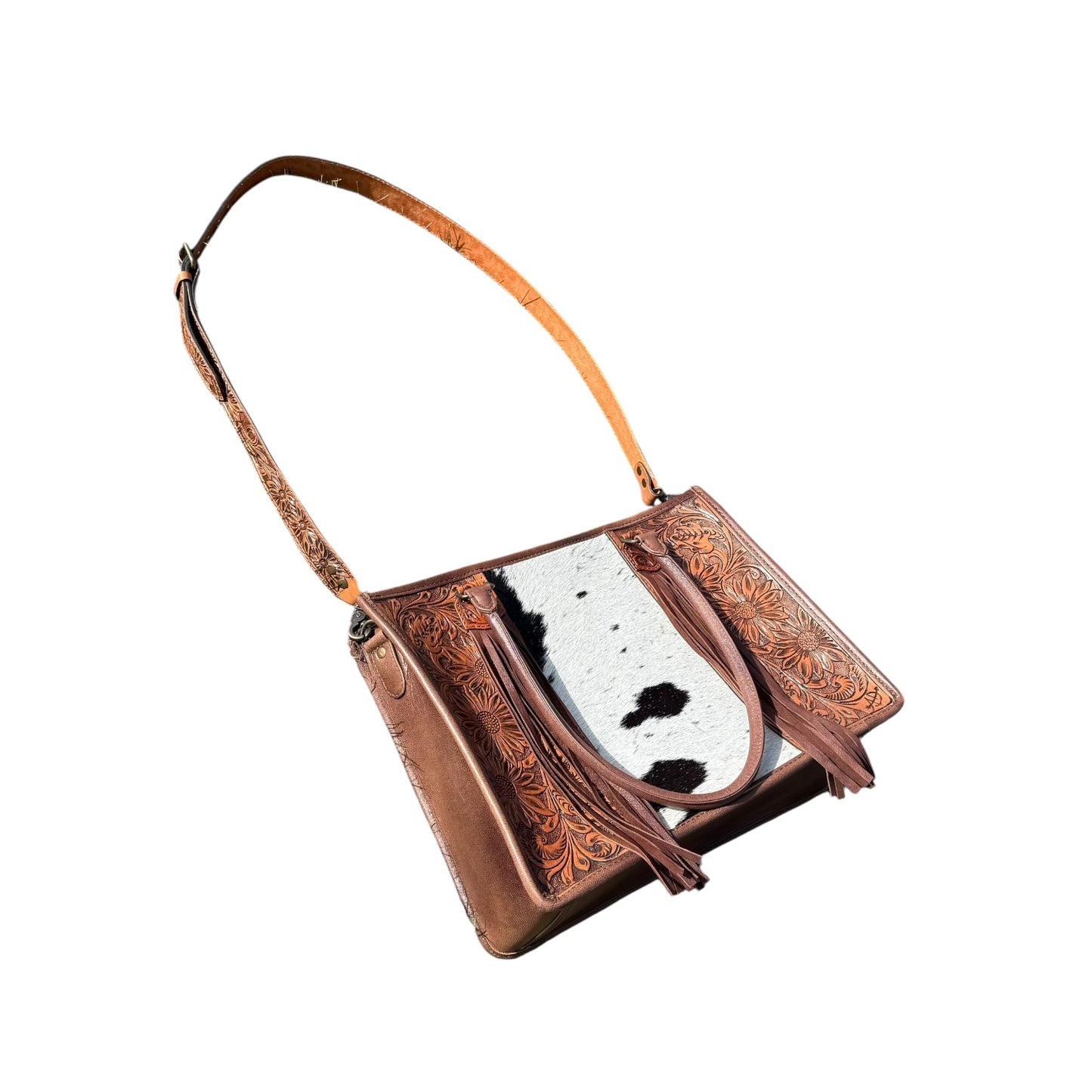 Tooled Cowhide Large Tote Bag