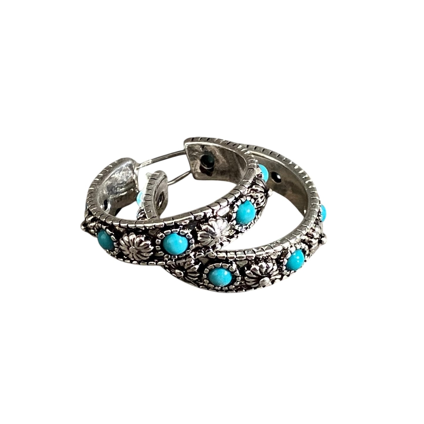 Small Silver Turquoise Hoop Earrings
