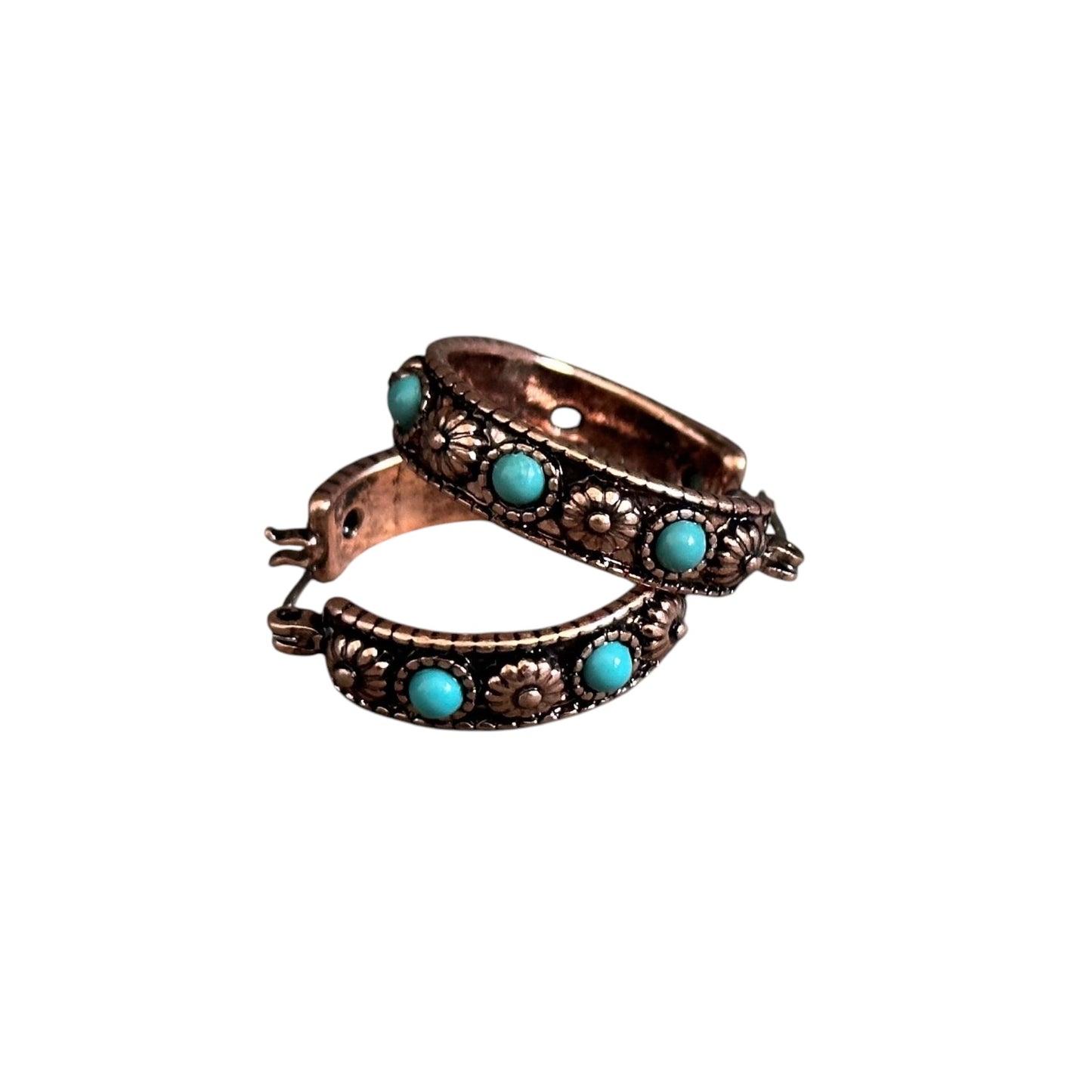 Small Copper Turquoise Hoop Earrings