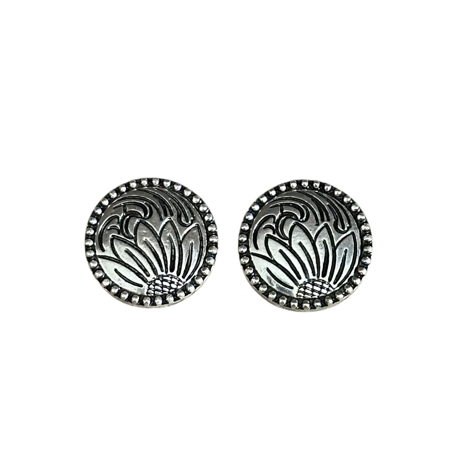 Silver Tooled Floral Earrings