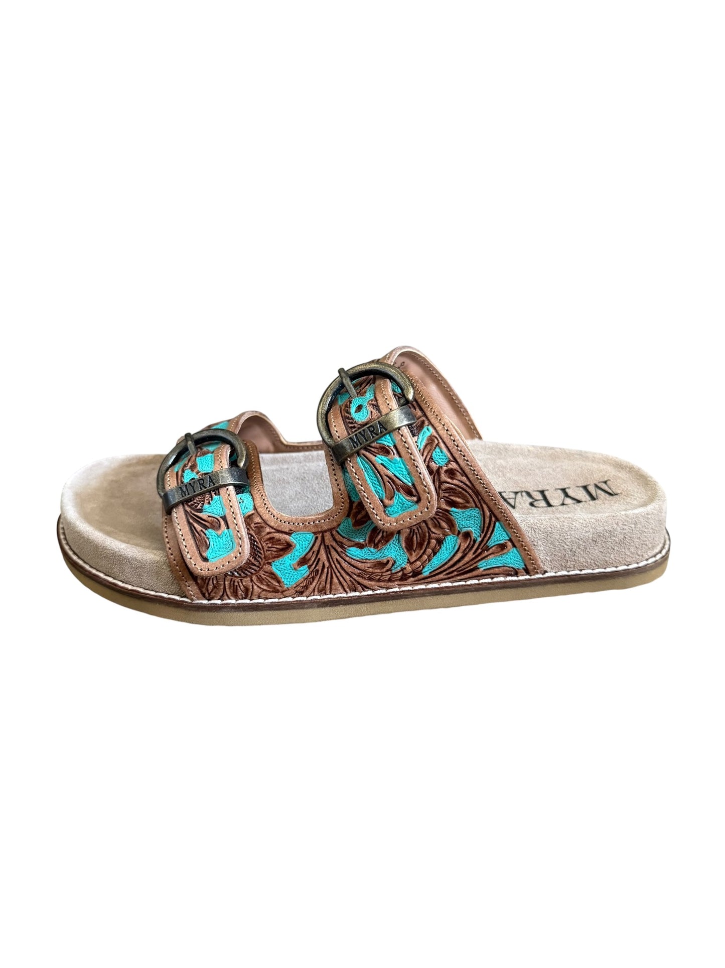 Tooled Turquoise & Brown Sandals