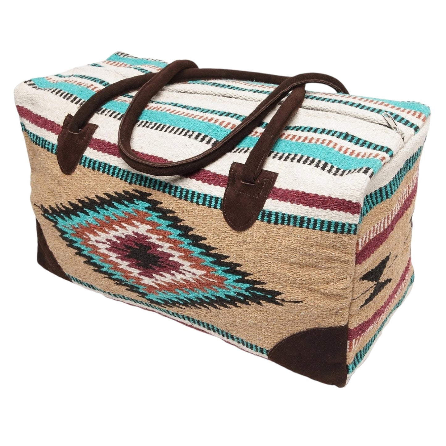 Turquoise & Tan Aztec Travel Bag