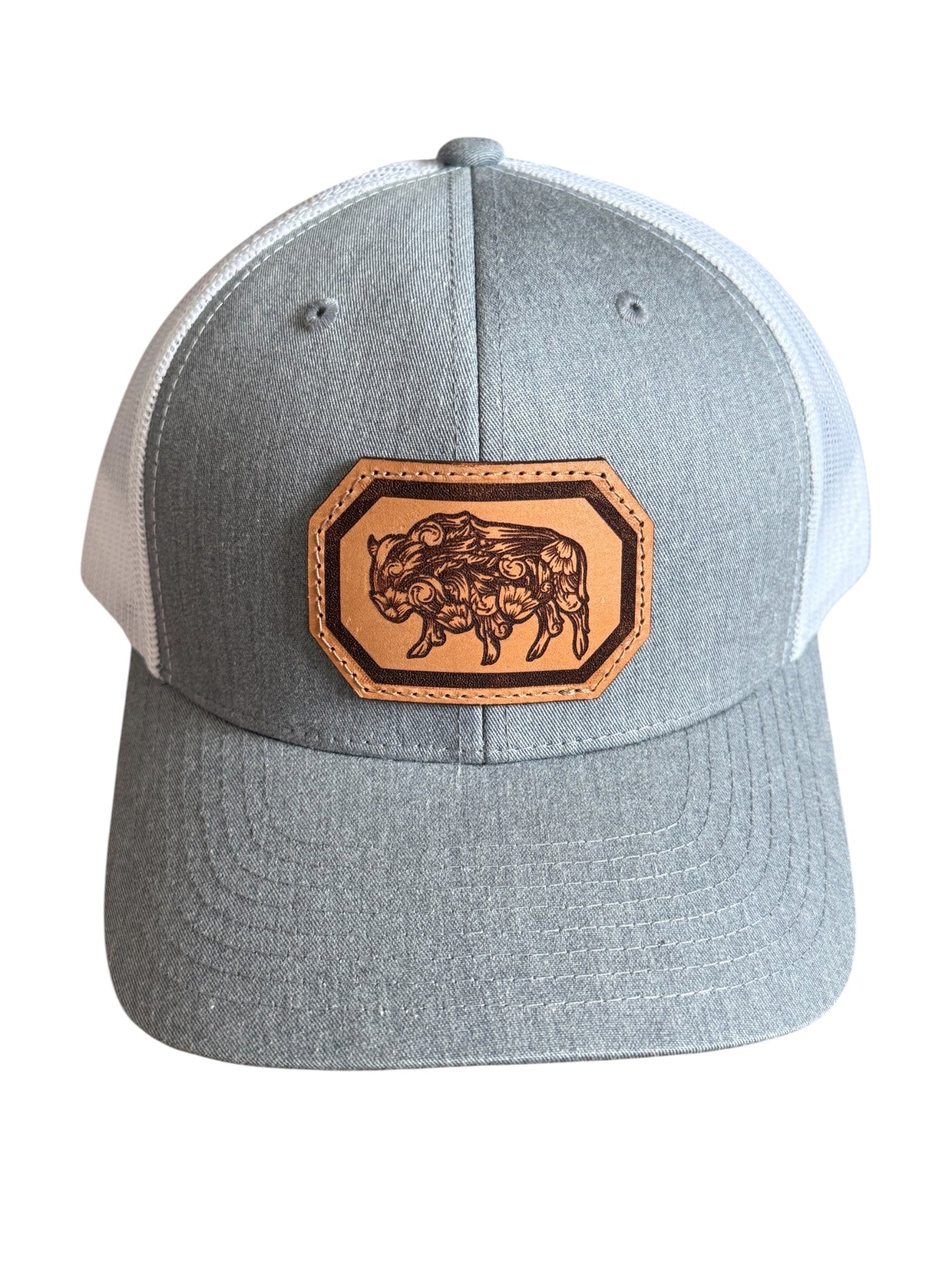 Grey/White Tooled Buffalo Hat