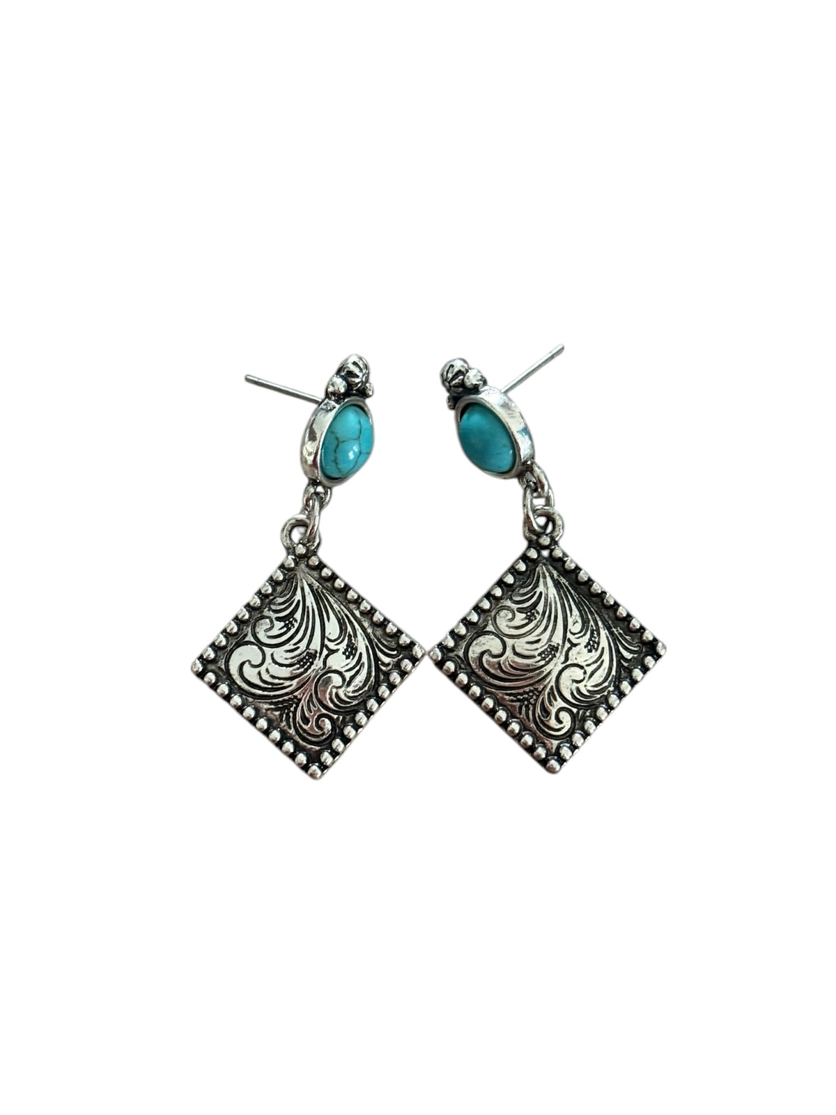 Turquoise Tooled Diamond Earrings