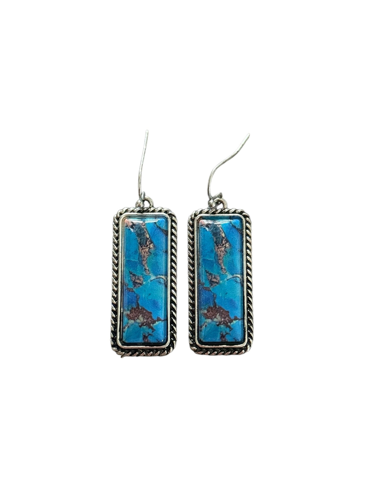 Blue Bronze Bar Earrings