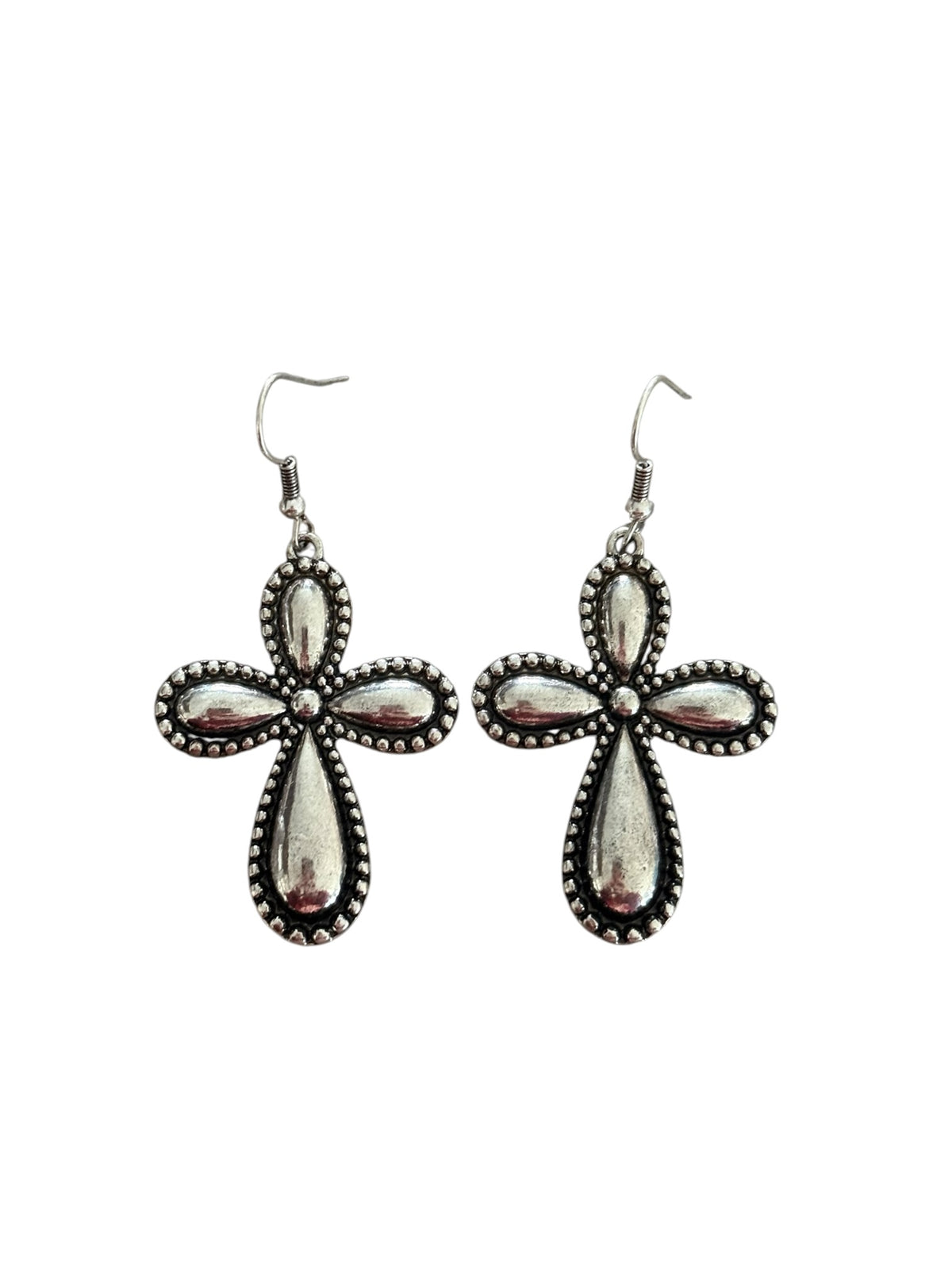 Silver Bubble Cross Dangle Earrings