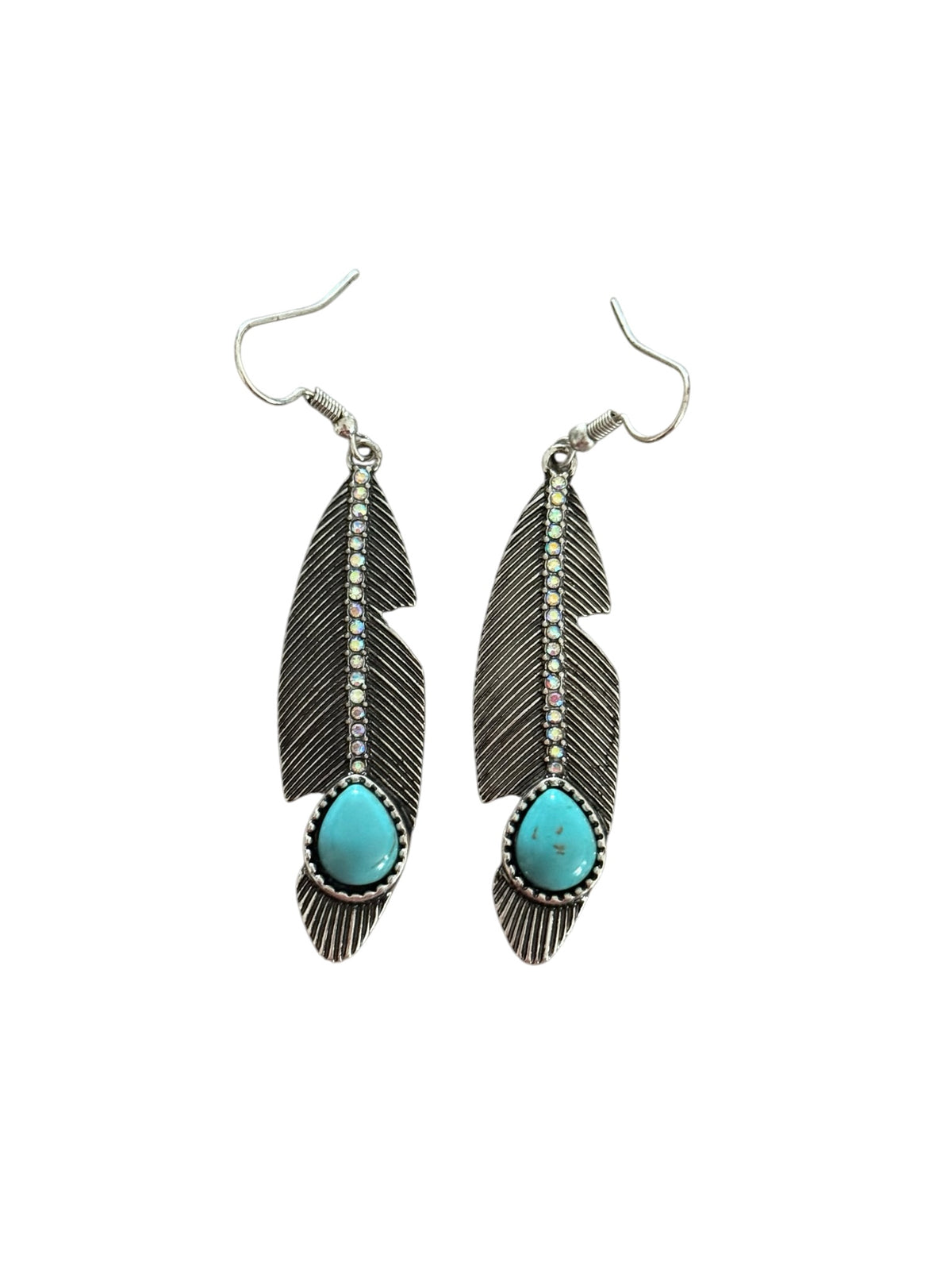 Turquoise Crystal Feather Earrings