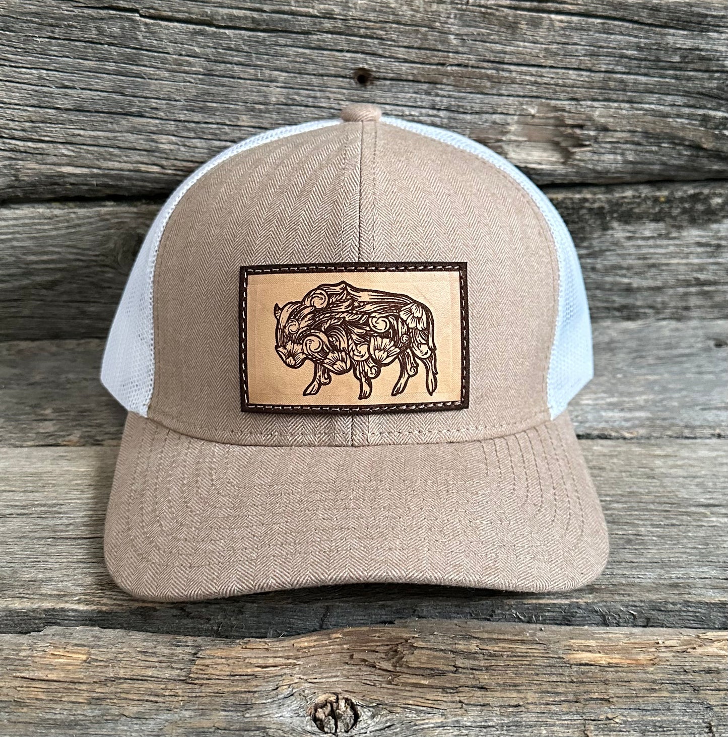 Tan Herringbone Tooled Buffalo Snapback