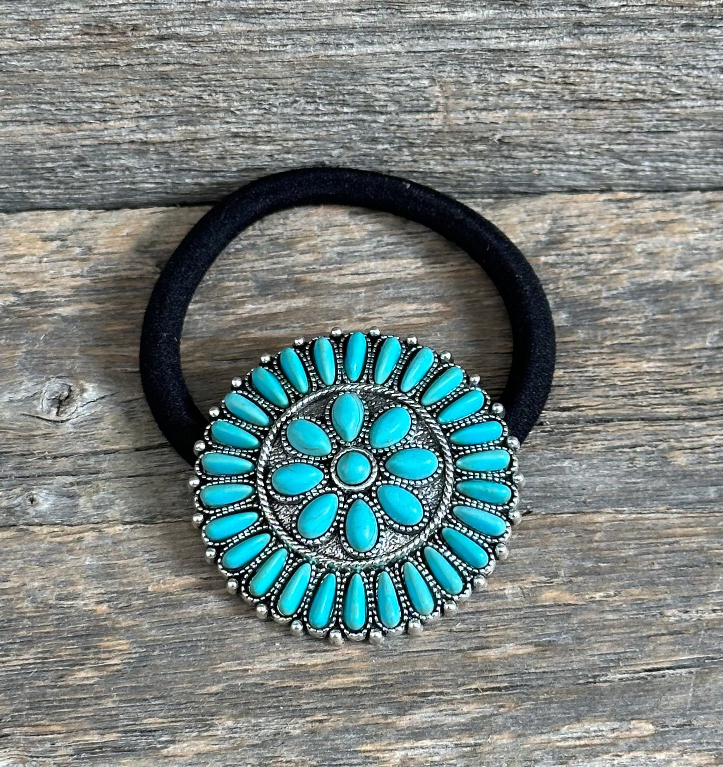 Turquoise Round Cluster Concho Hair Tie