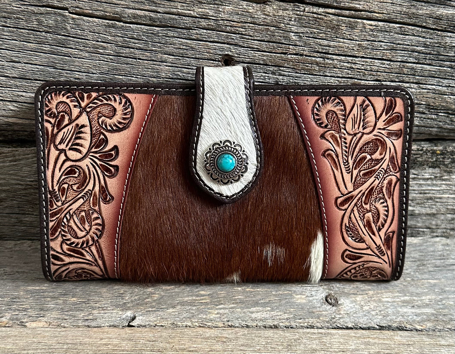 Tooled Floral Cowhide Wallet