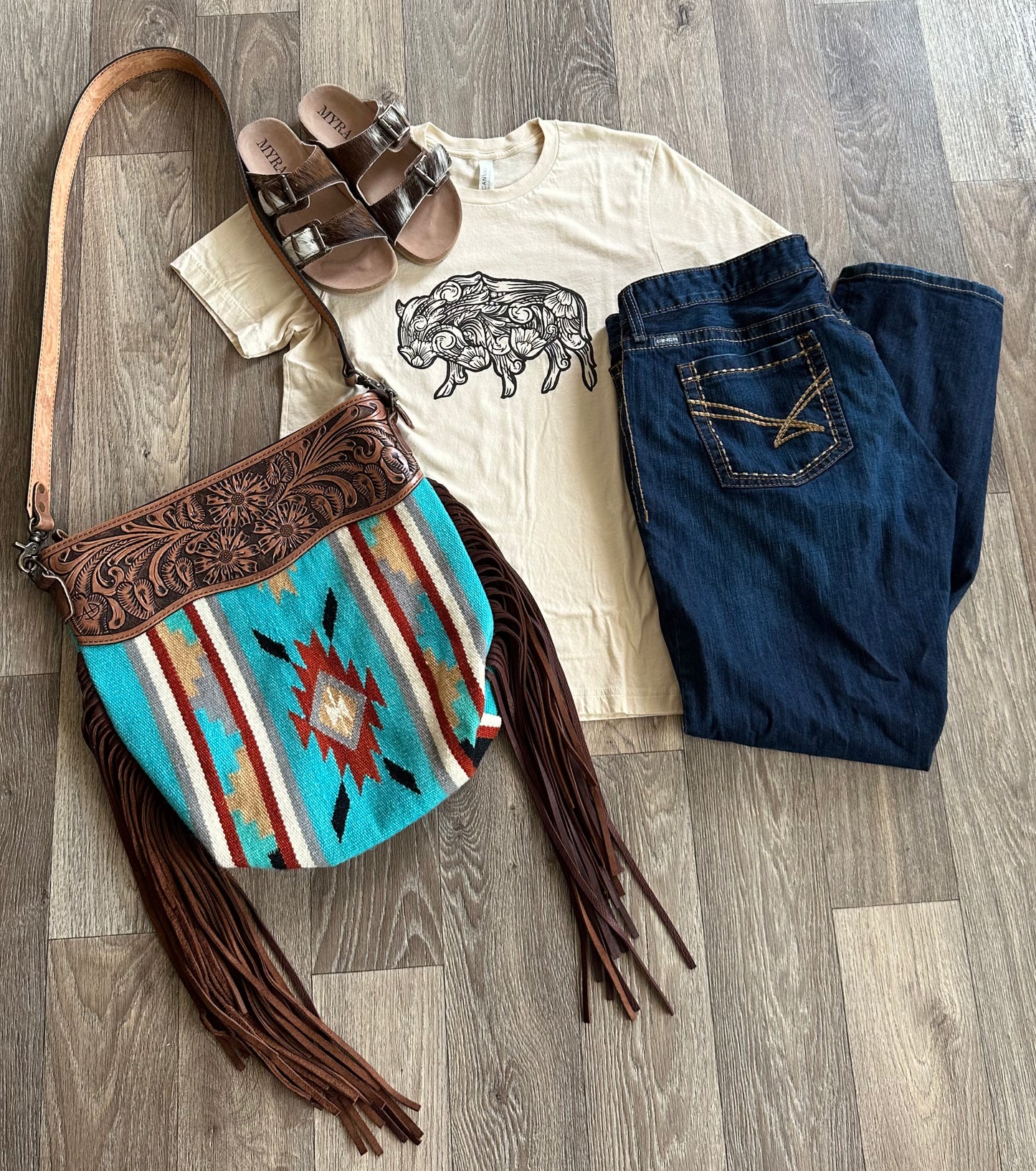 Cream Tooled Buffalo T-Shirt