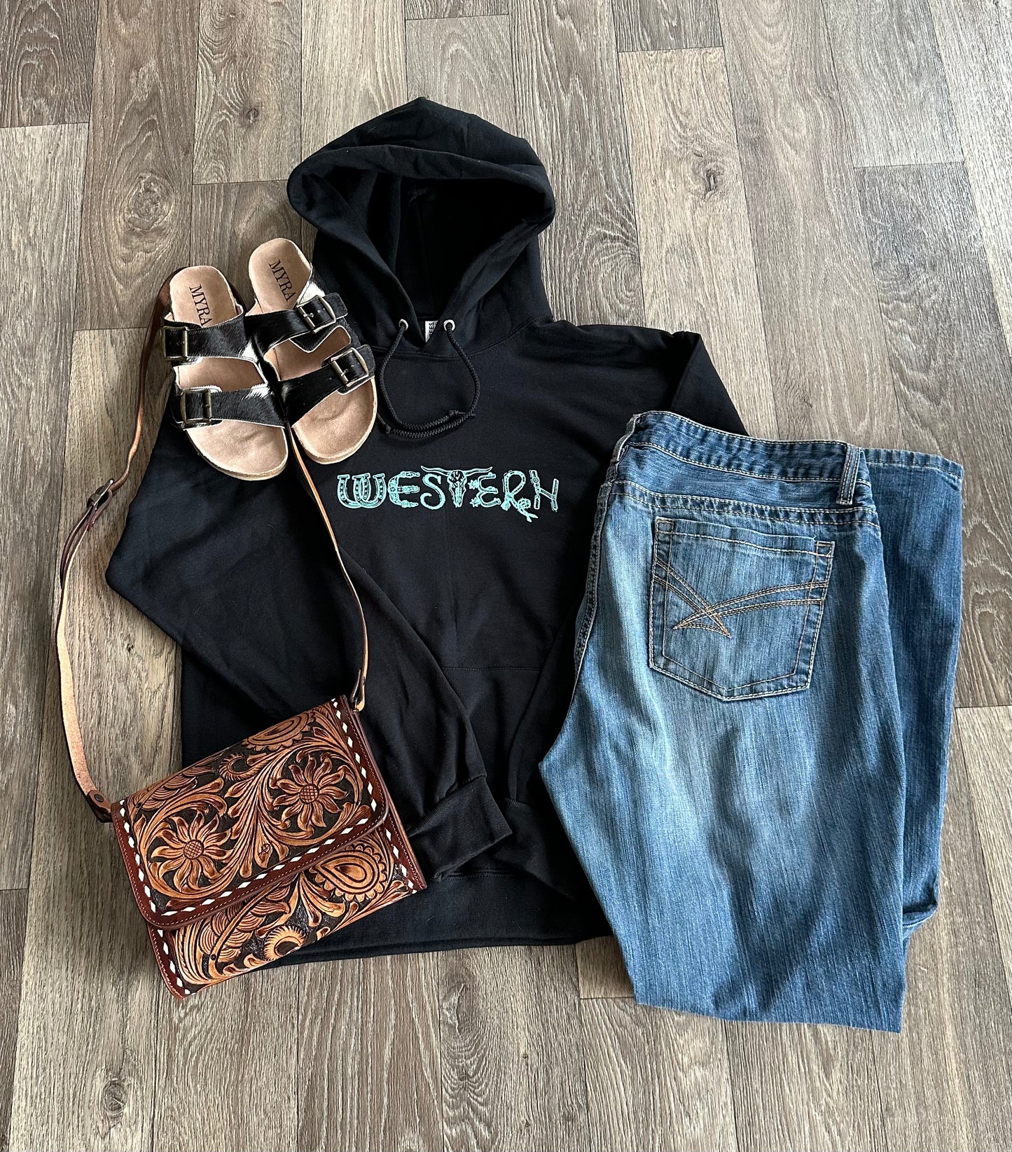 Black & Turquoise Western Hoodie