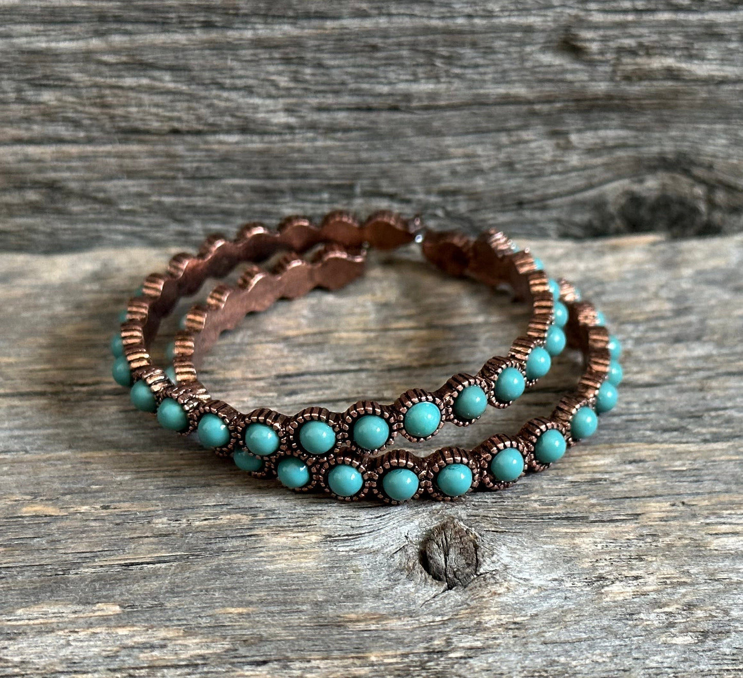 Copper Turquoise Hoop Earrings