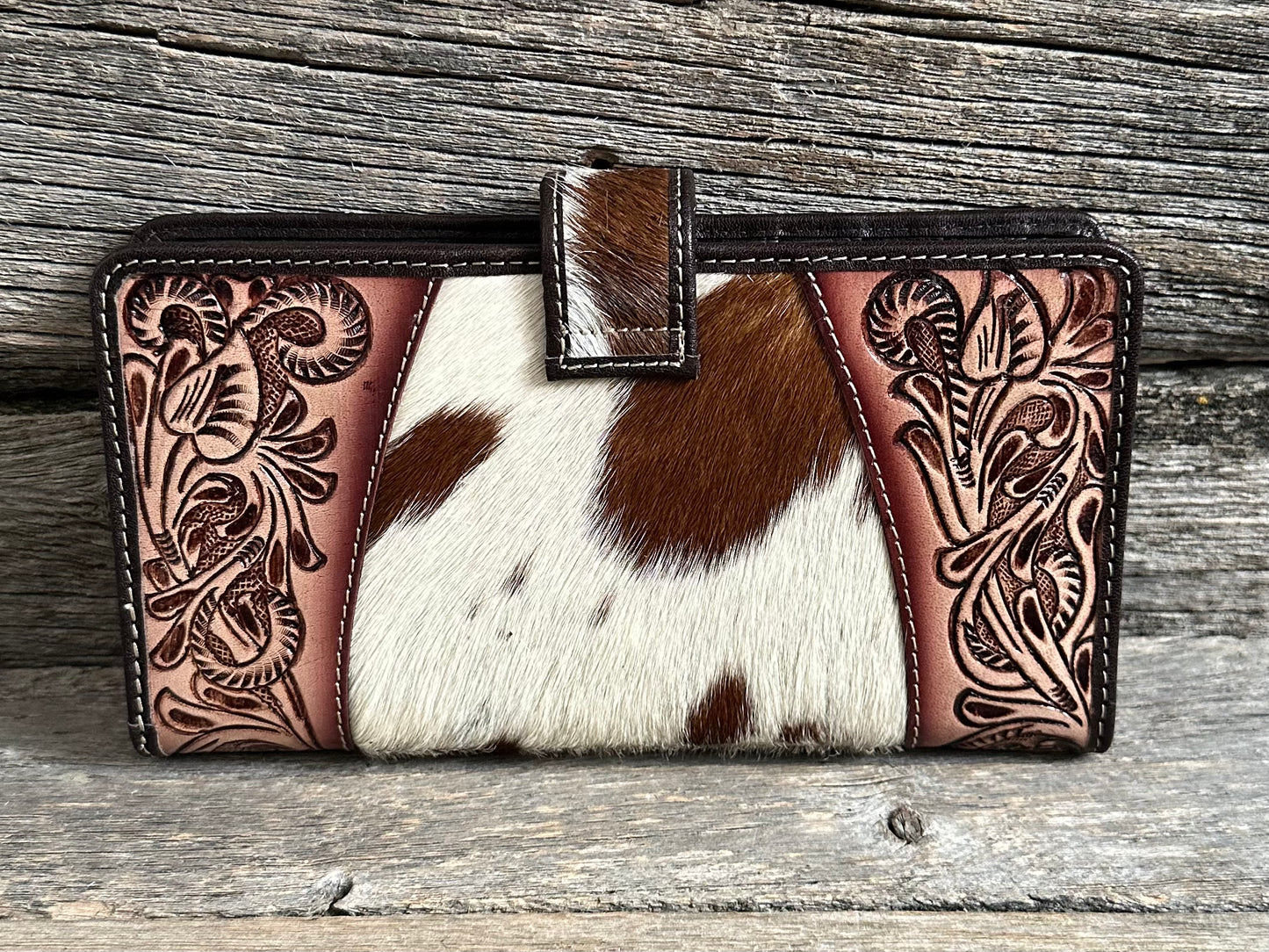 Tooled Floral Cowhide Wallet