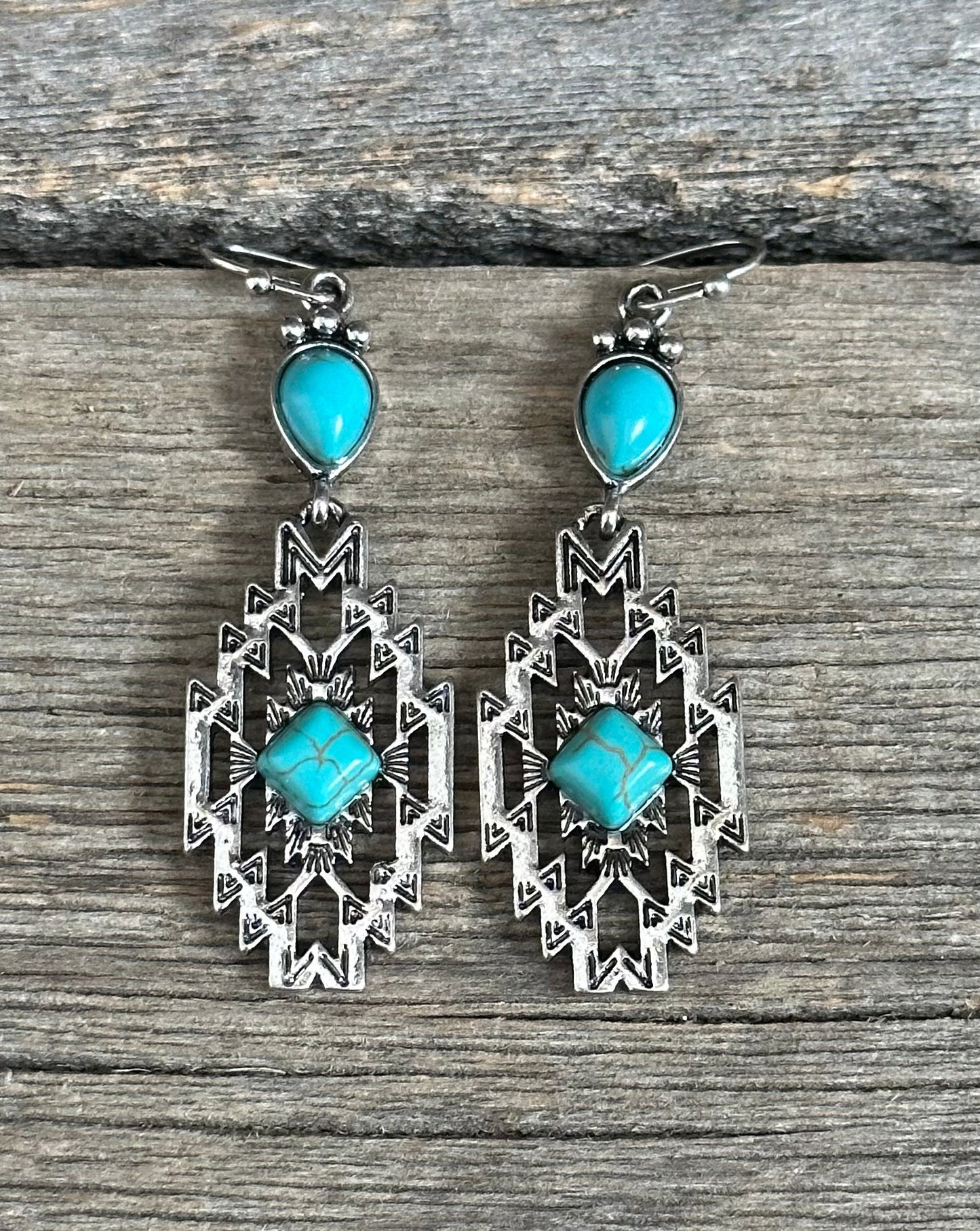 Silver & Turquoise Aztec Earrings